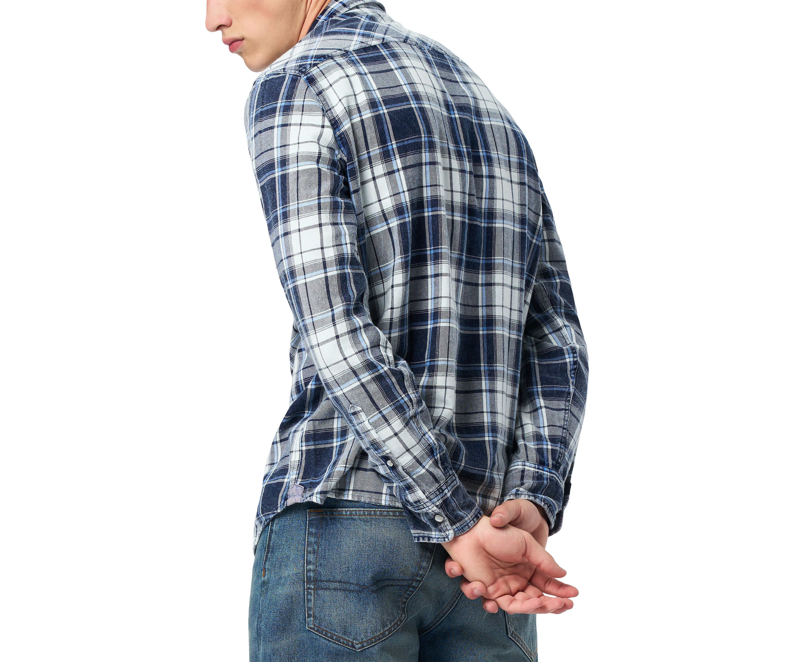 Mens Sierra Long-Sleeve Plaid Shirt, Midnight Blue