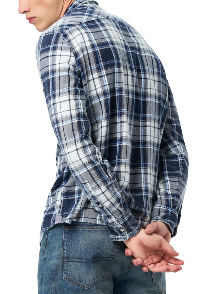 Mens Sierra Long-Sleeve Plaid Shirt, Midnight Blue