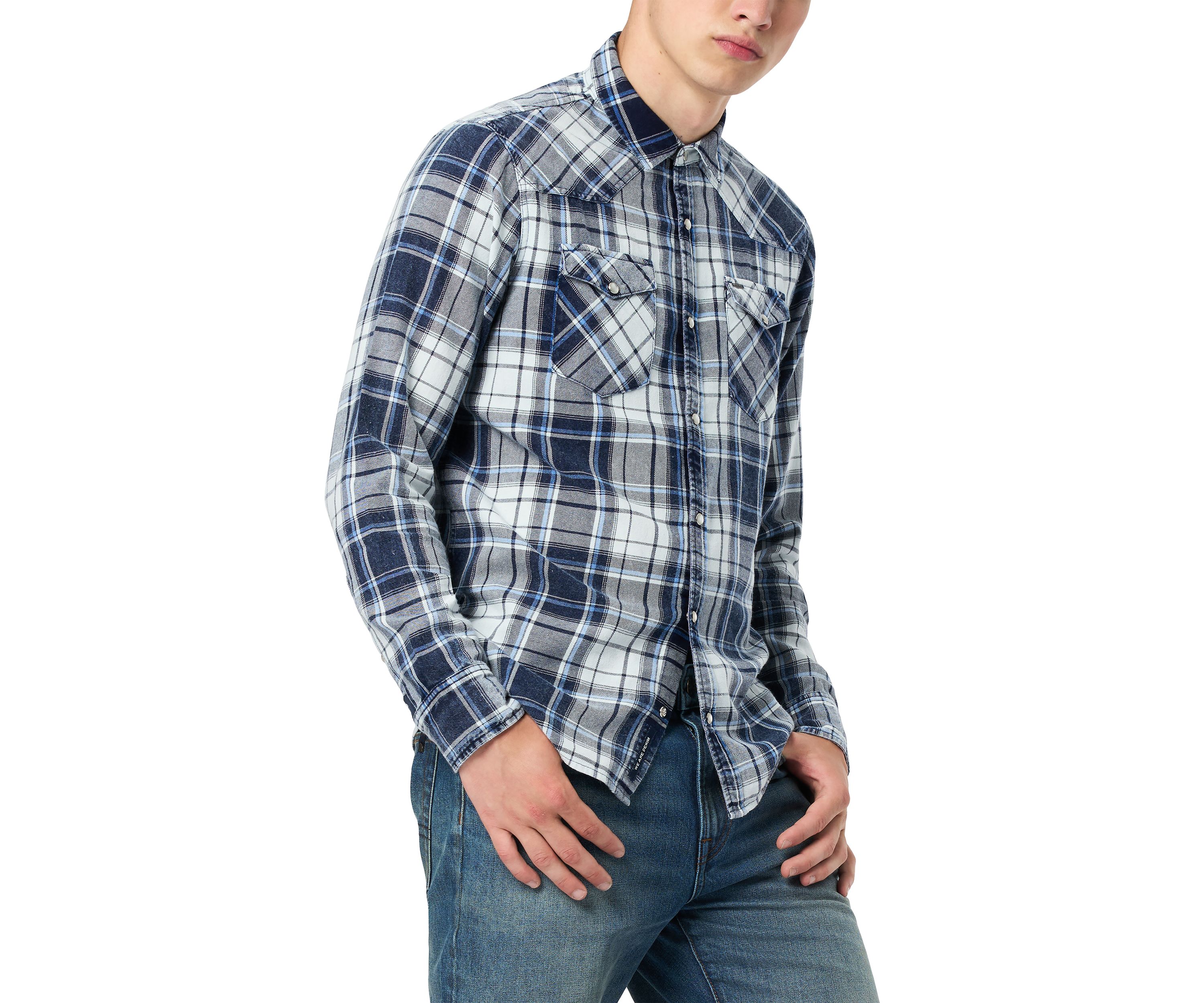 Mens Sierra Long-Sleeve Plaid Shirt, Midnight Blue