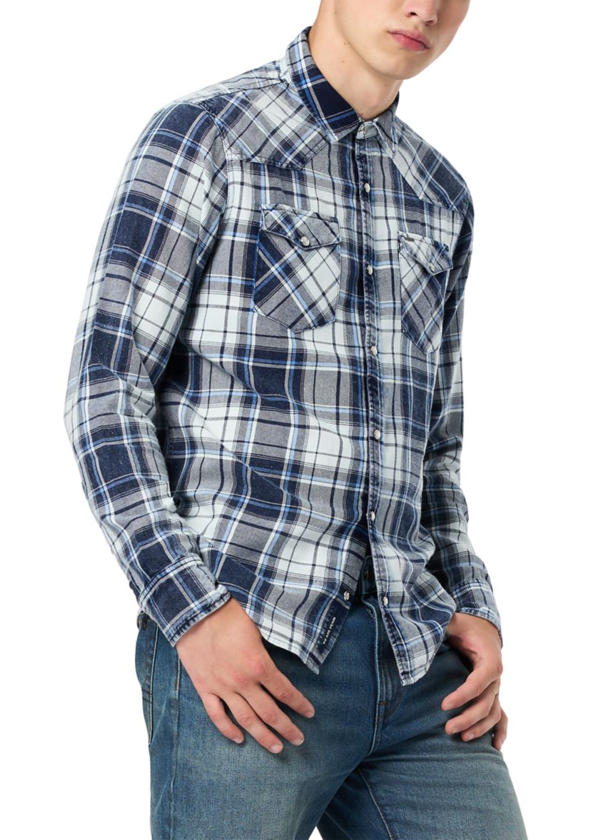 Mens Sierra Long-Sleeve Plaid Shirt, Midnight Blue