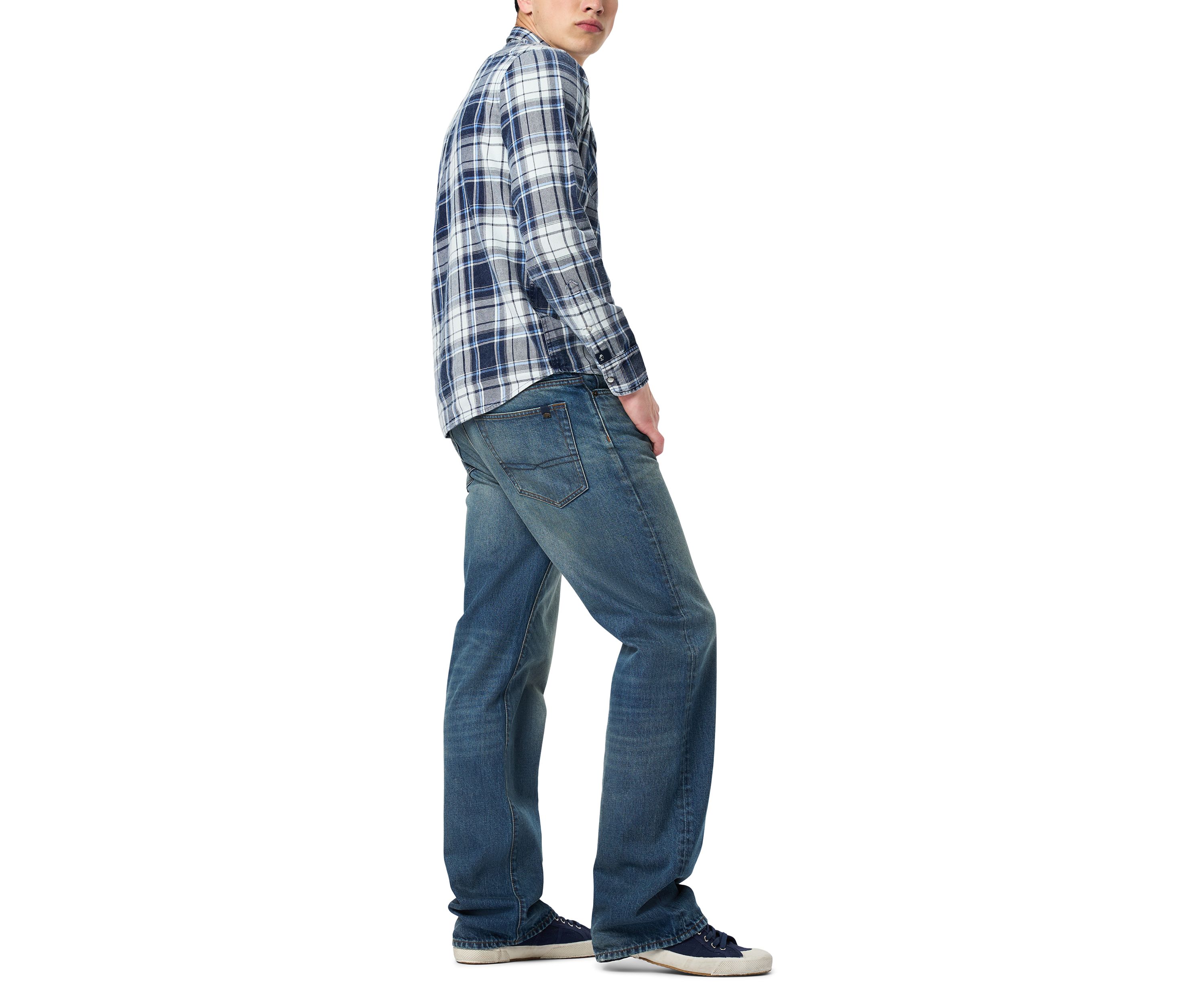 Mens Sierra Long-Sleeve Plaid Shirt, Midnight Blue