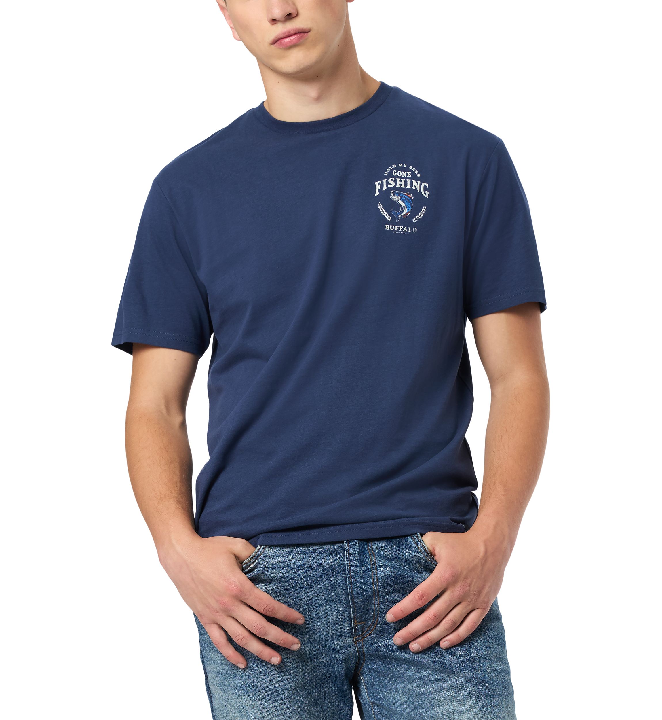 Mens Tiernan Graphic T-Shirt with Beer and Fishing Print, Whale