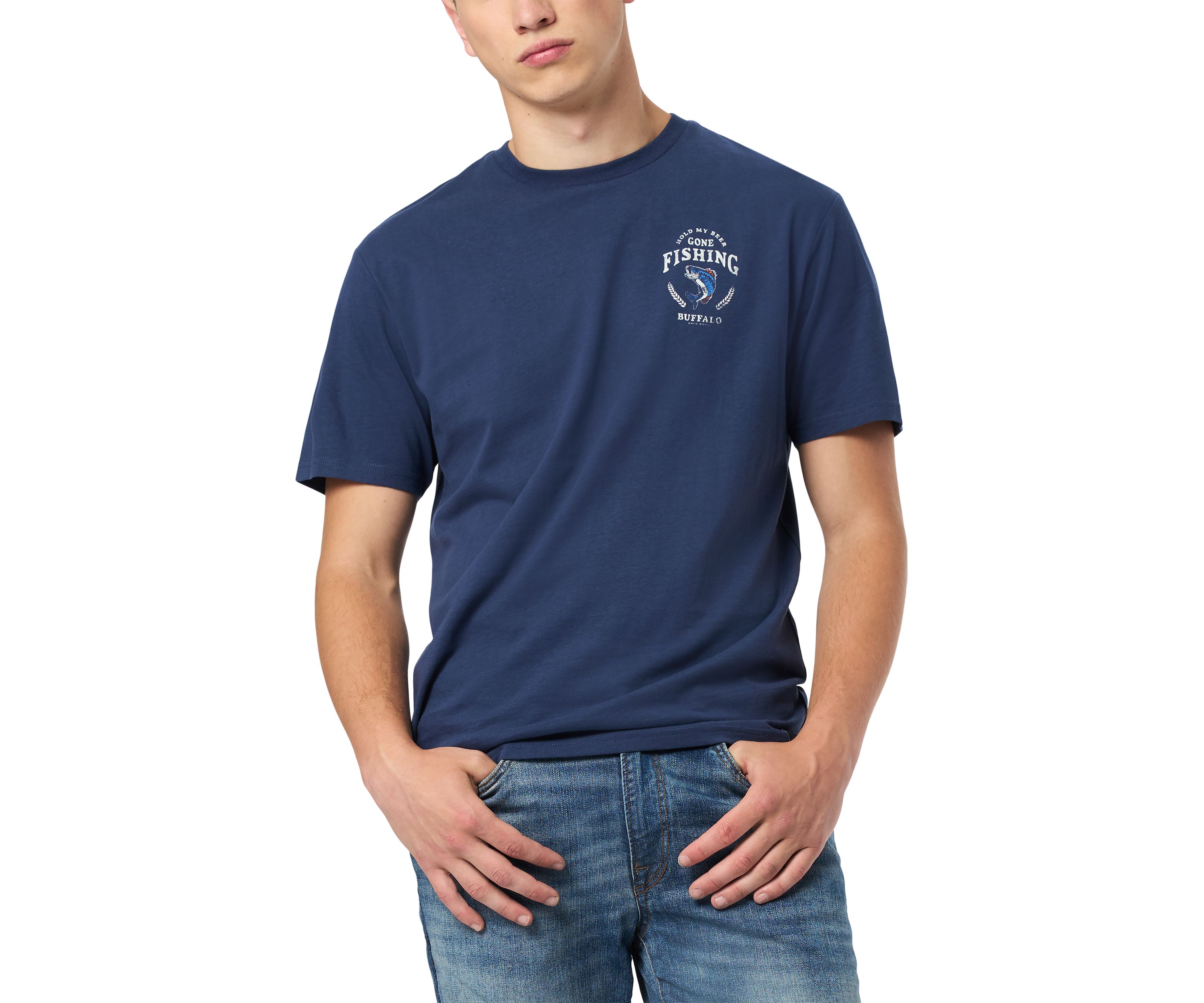 Mens Tiernan Graphic T-Shirt with Beer and Fishing Print, Whale