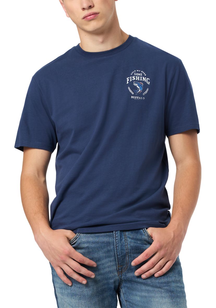 Mens Tiernan Graphic T-Shirt with Beer and Fishing Print, Whale