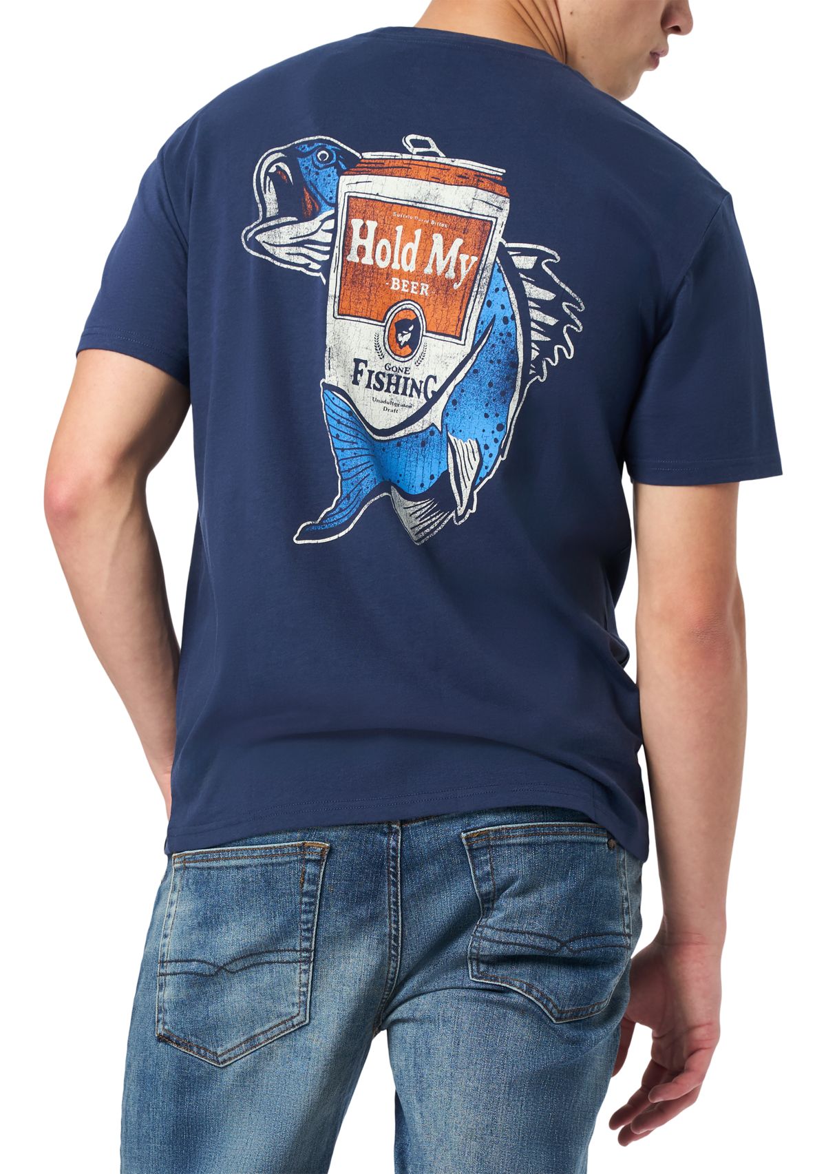 Mens Tiernan Graphic T-Shirt with Beer and Fishing Print, Whale