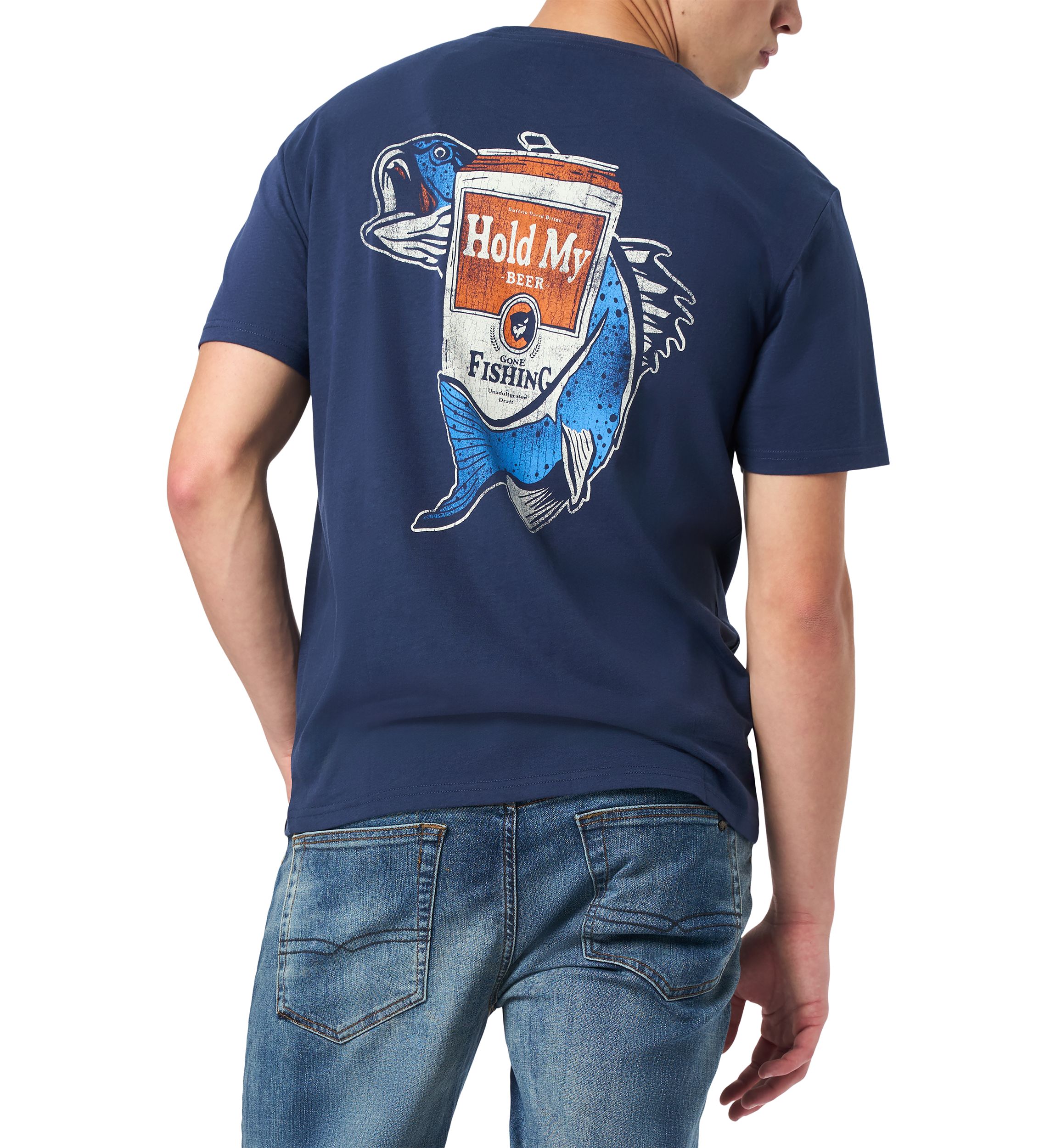 Mens Tiernan Graphic T-Shirt with Beer and Fishing Print, Whale