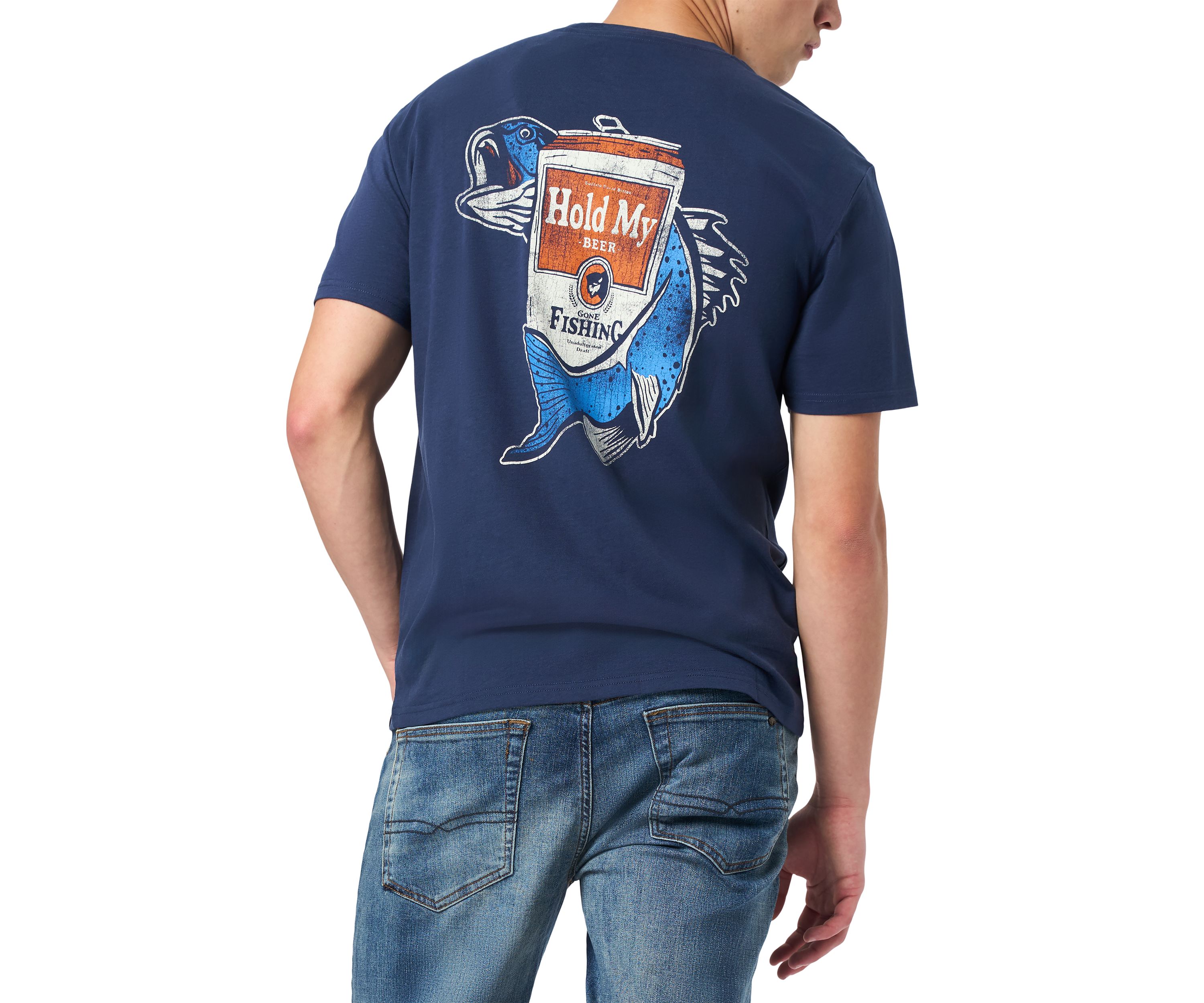 Mens Tiernan Graphic T-Shirt with Beer and Fishing Print, Whale