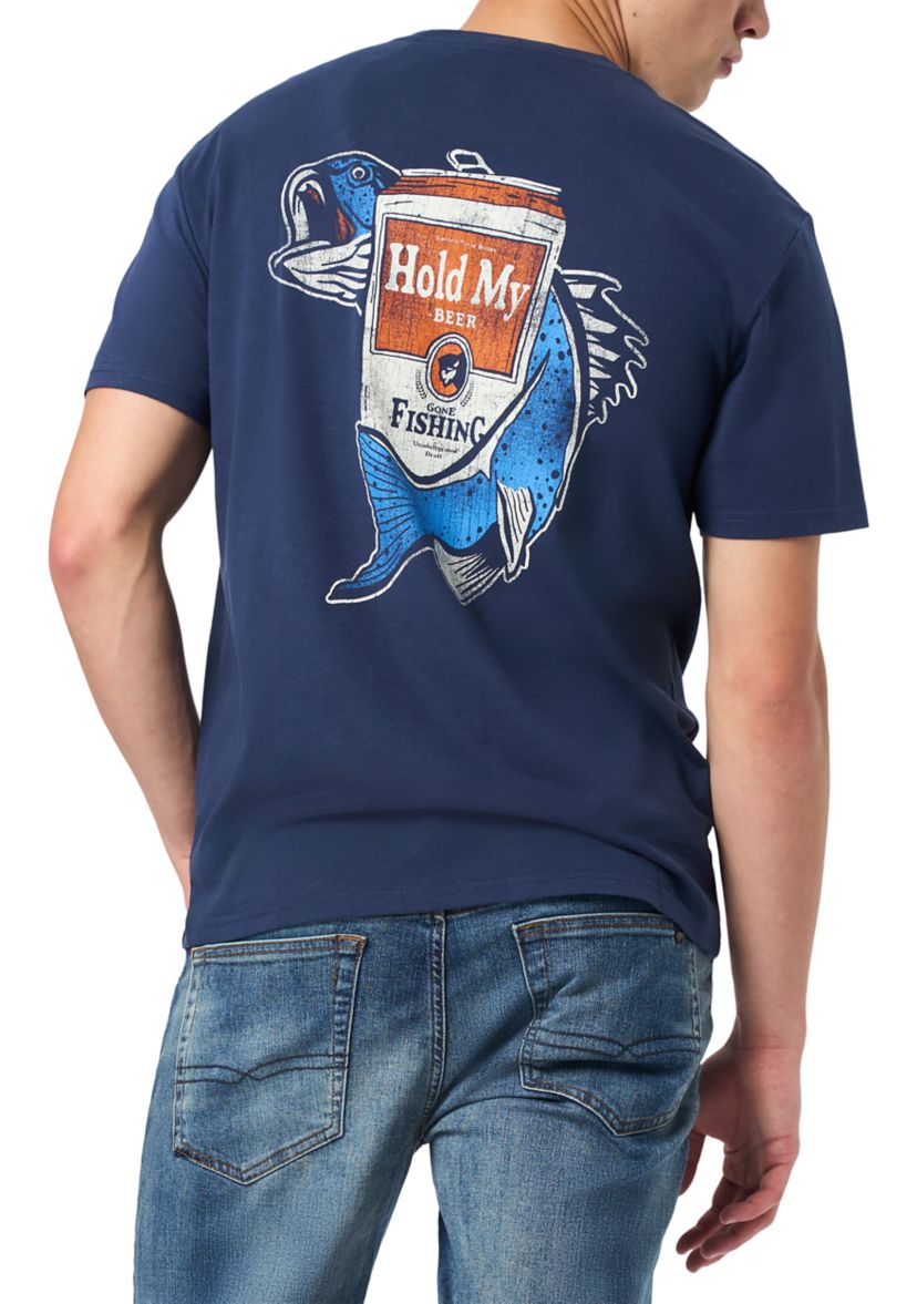 Mens Tiernan Graphic T-Shirt with Beer and Fishing Print, Whale