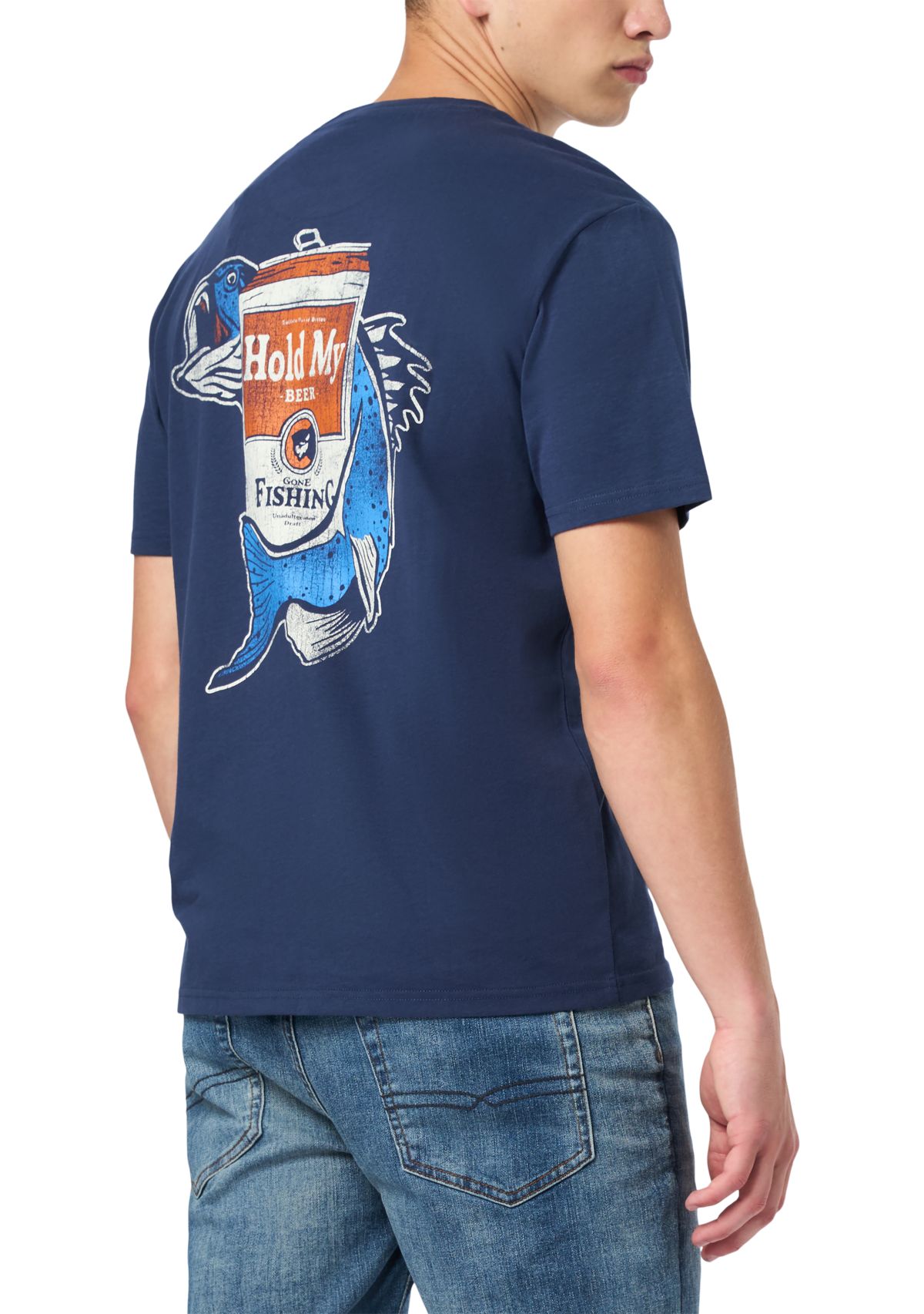 Mens Tiernan Graphic T-Shirt with Beer and Fishing Print, Whale