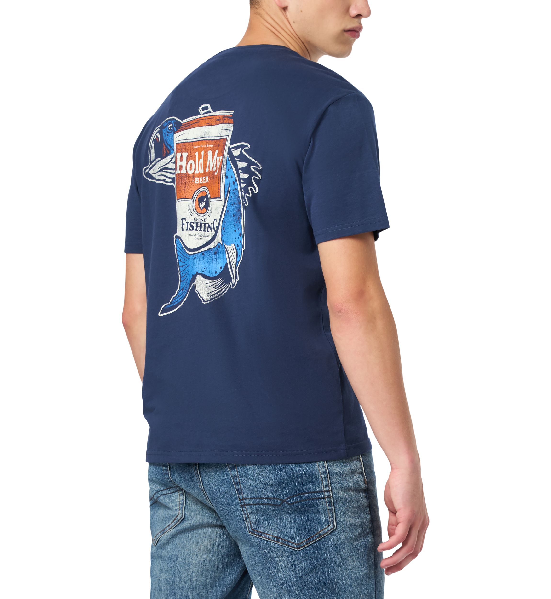 Mens Tiernan Graphic T-Shirt with Beer and Fishing Print, Whale