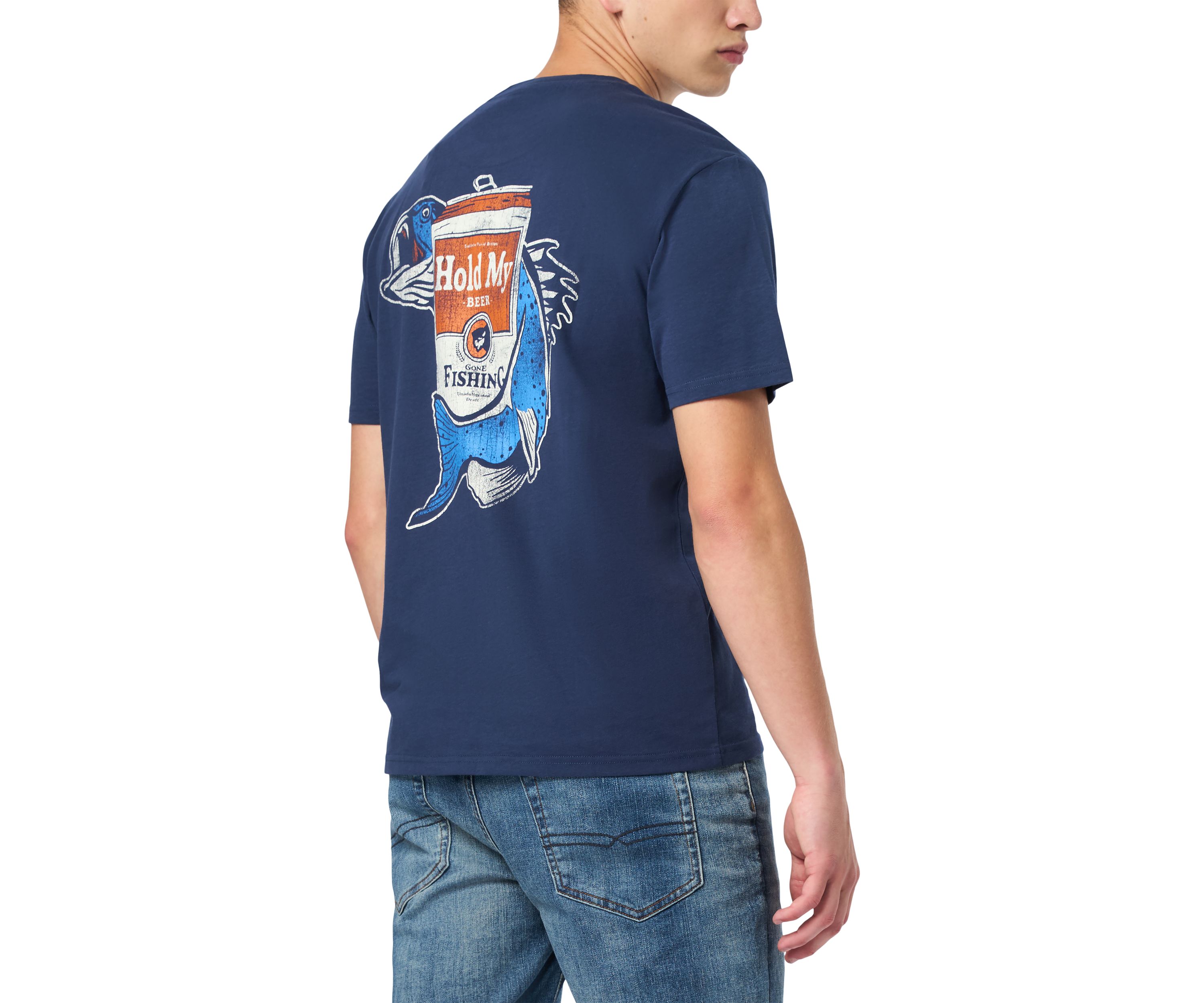 Mens Tiernan Graphic T-Shirt with Beer and Fishing Print, Whale