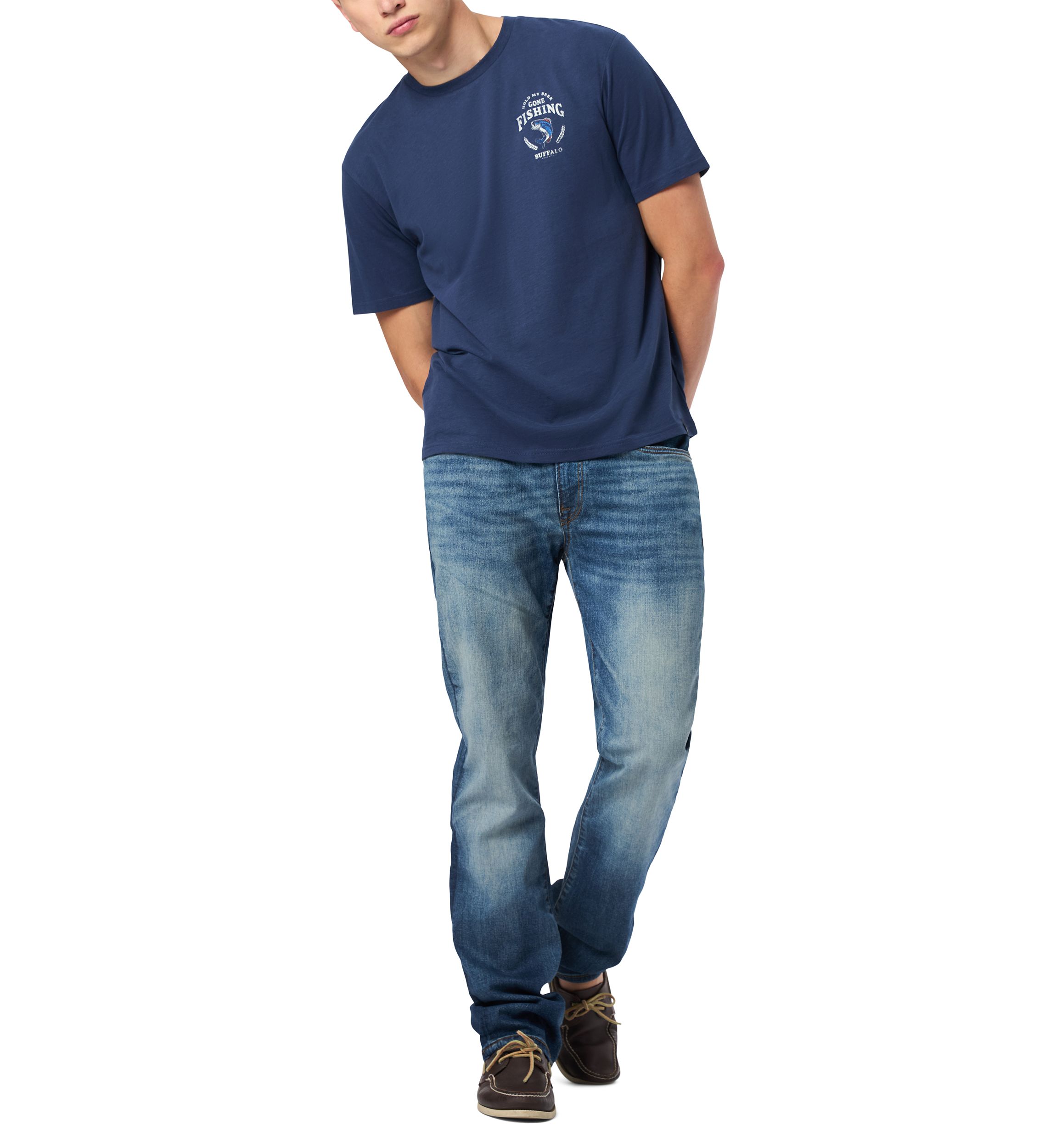 Mens Tiernan Graphic T-Shirt with Beer and Fishing Print, Whale