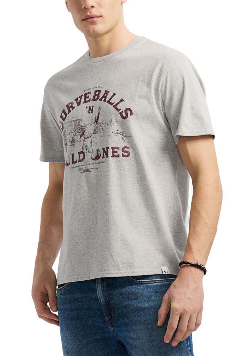 Mens Tavis Graphic T-Shirt with Curveballs n Old Ones Print, Heather Grey