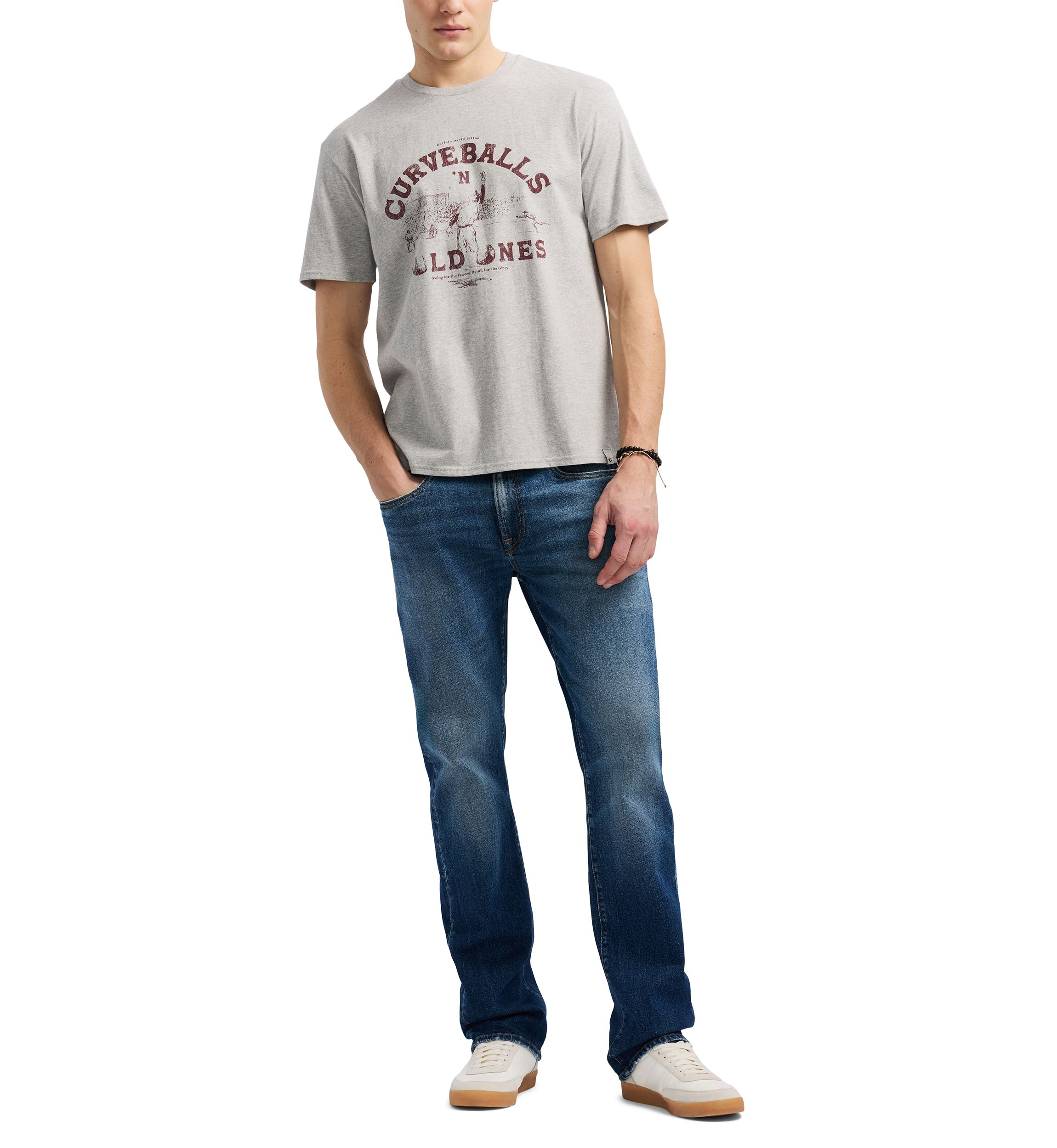 Mens Tavis Graphic T-Shirt with Curveballs n Old Ones Print, Heather Grey