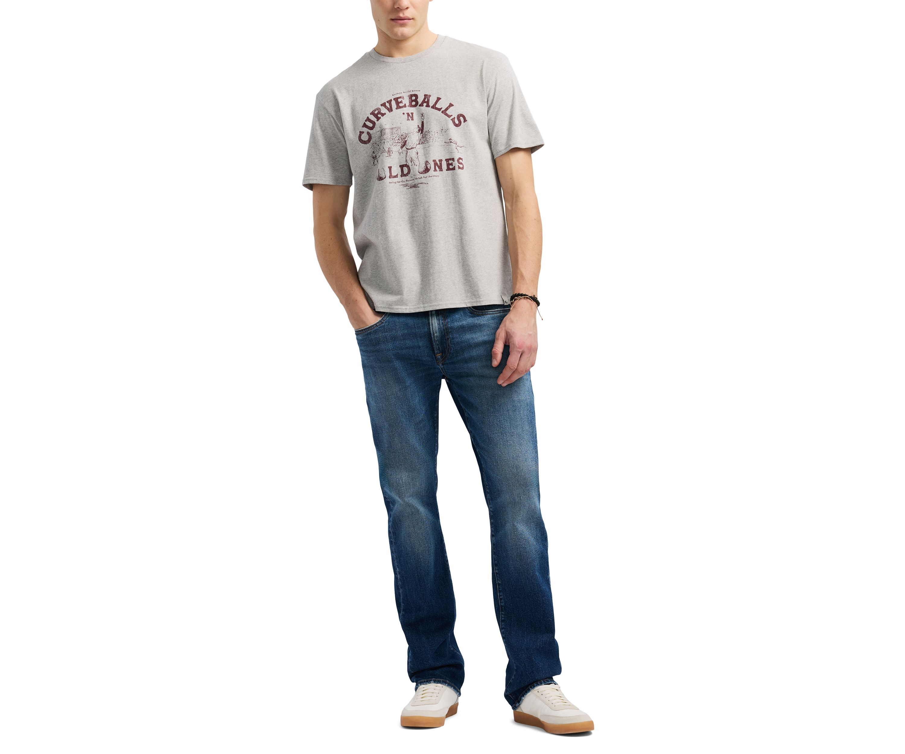 Mens Tavis Graphic T-Shirt with Curveballs n Old Ones Print, Heather Grey