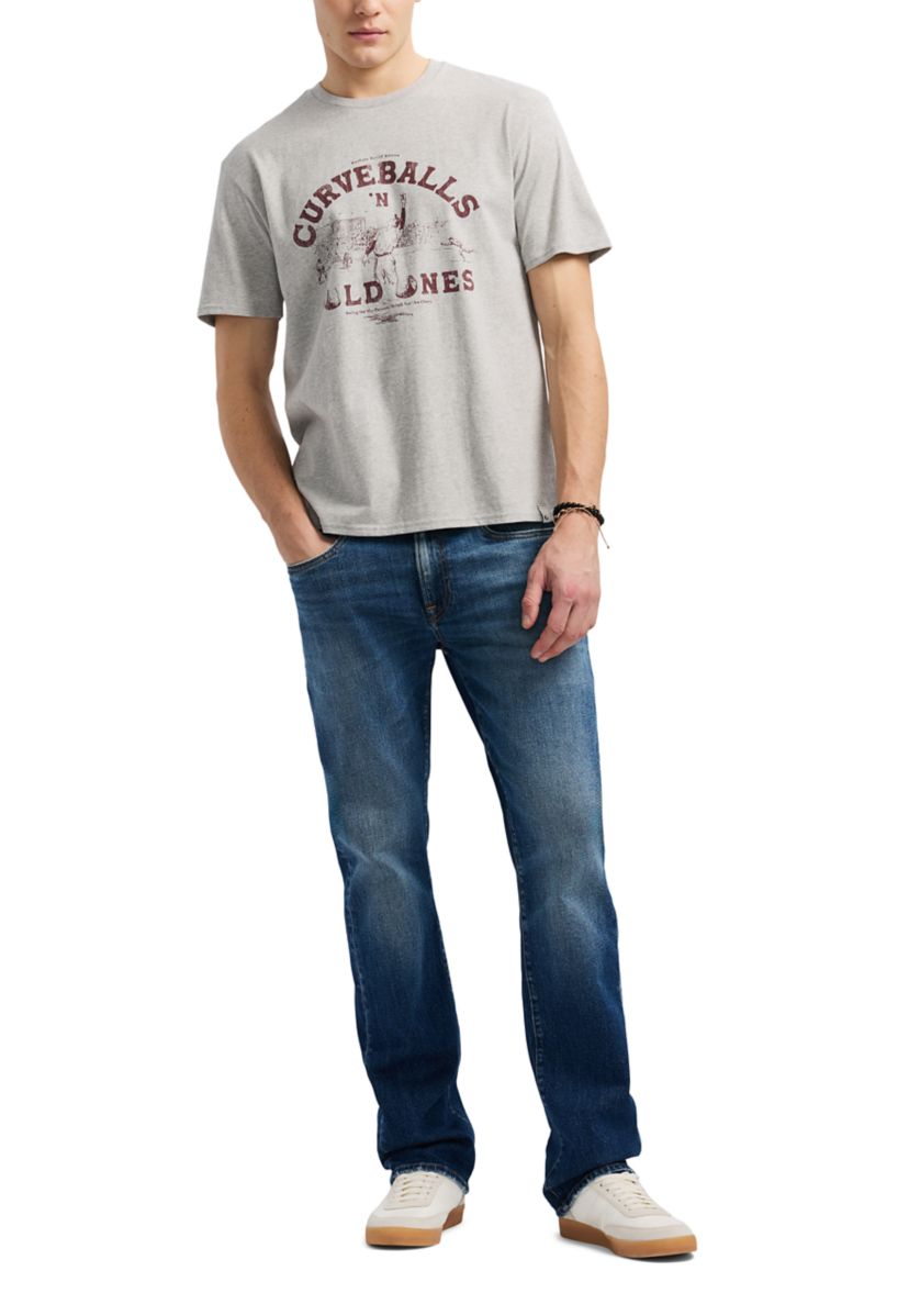 Mens Tavis Graphic T-Shirt with Curveballs n Old Ones Print, Heather Grey