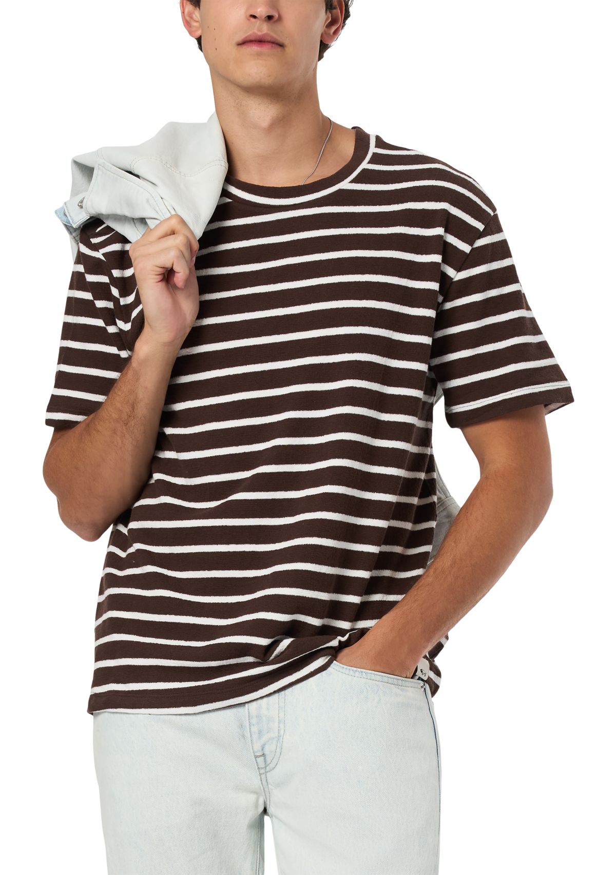 Mens Kosta Short-Sleeve Crewneck Striped Top, Milk