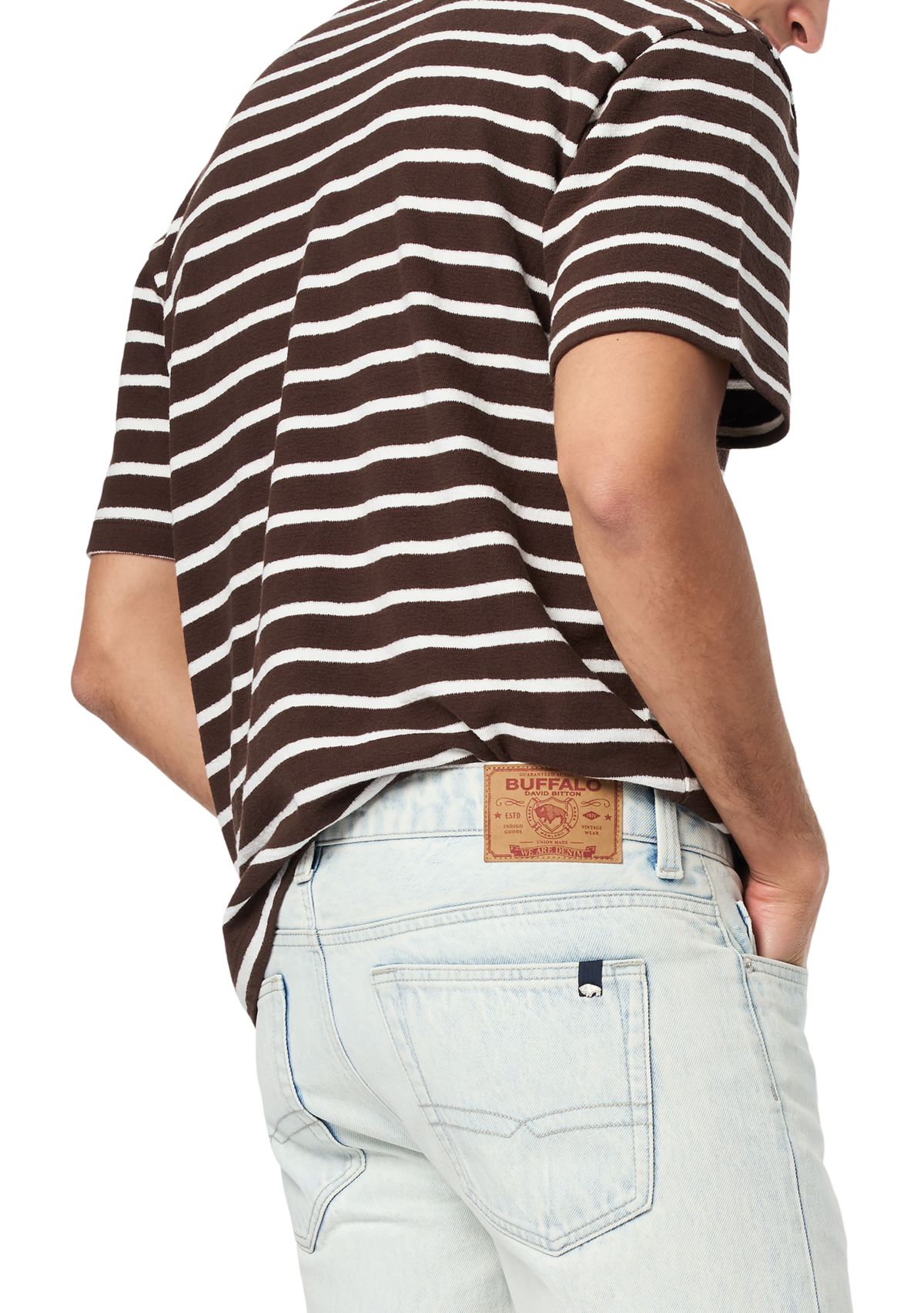 Mens Kosta Short-Sleeve Crewneck Striped Top, Milk