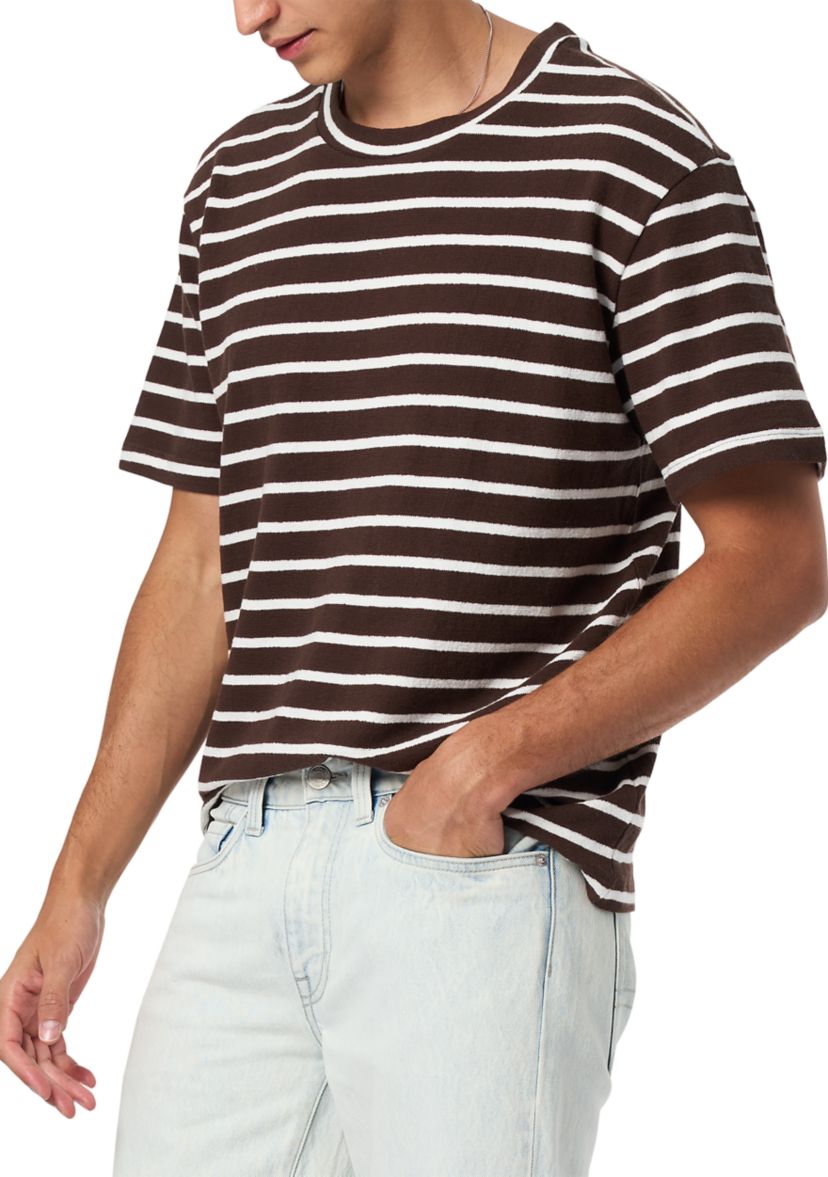 Mens Kosta Short-Sleeve Crewneck Striped Top, Milk