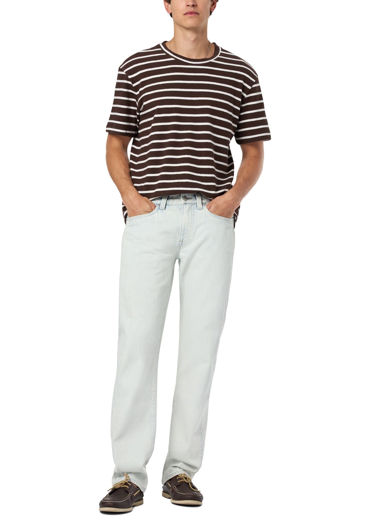 Mens Kosta Short-Sleeve Crewneck Striped Top, Milk