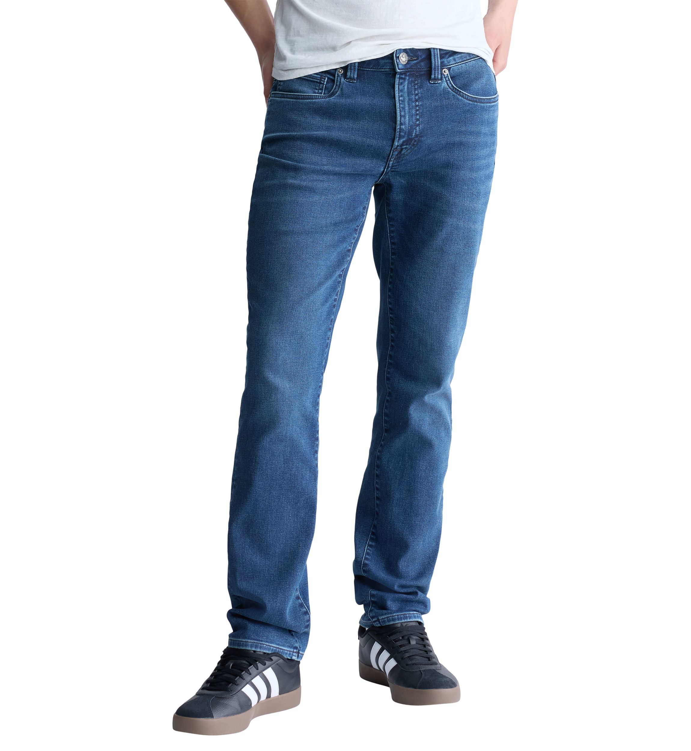 Mens Straight Six Fleece Jeans, Whiskered Indigo
