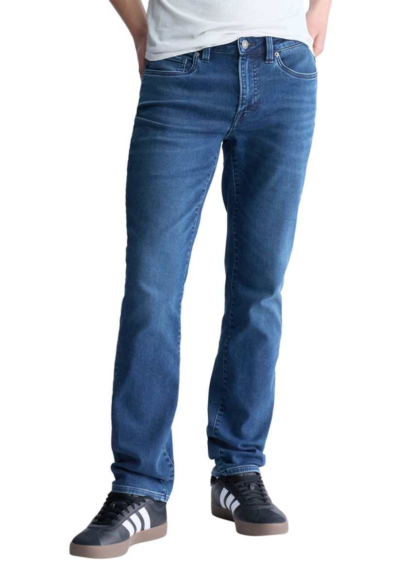 Mens Straight Six Fleece Jeans, Whiskered Indigo