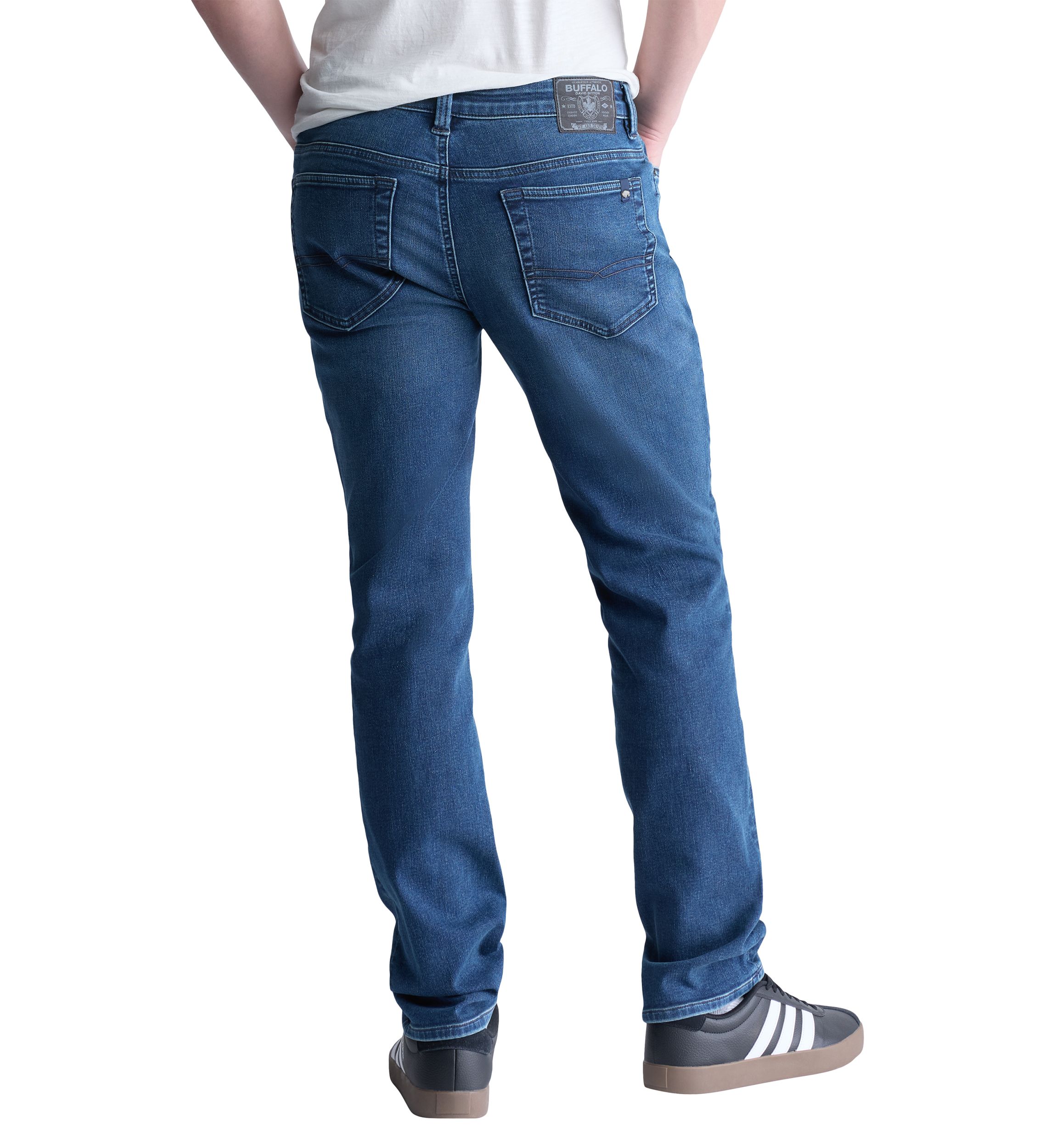 Mens Straight Six Fleece Jeans, Whiskered Indigo