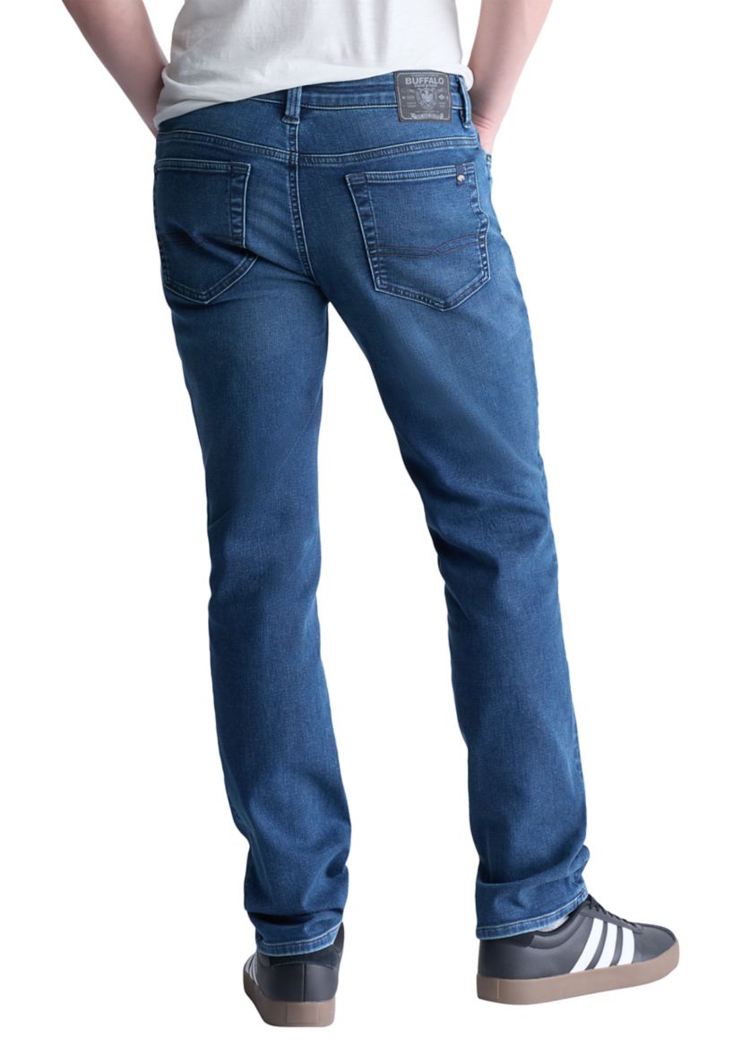 Mens Straight Six Fleece Jeans, Whiskered Indigo