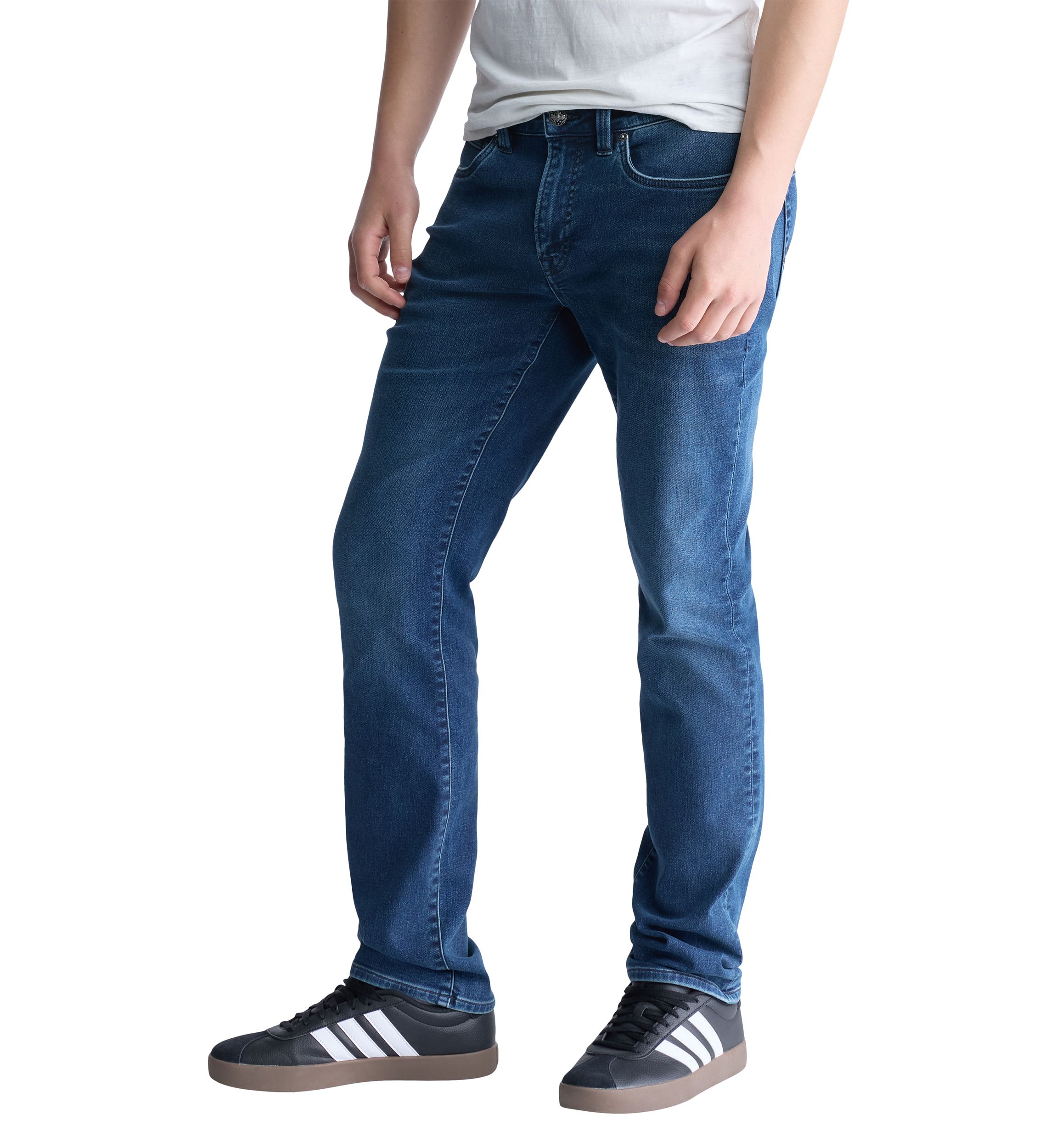 Mens Straight Six Fleece Jeans, Whiskered Indigo