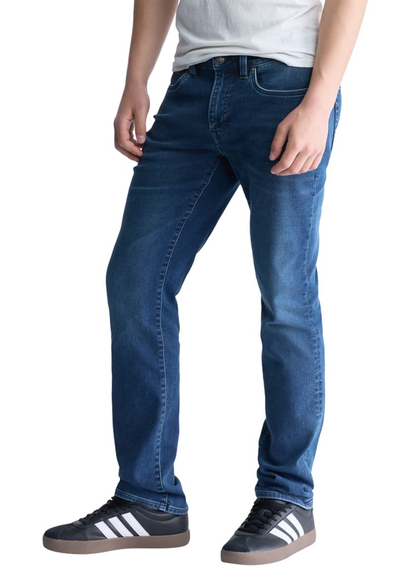 Mens Straight Six Fleece Jeans, Whiskered Indigo