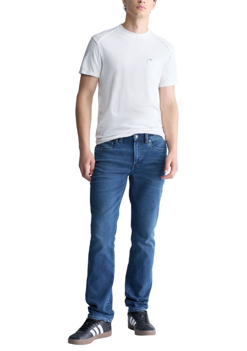 Mens Straight Six Fleece Jeans, Whiskered Indigo