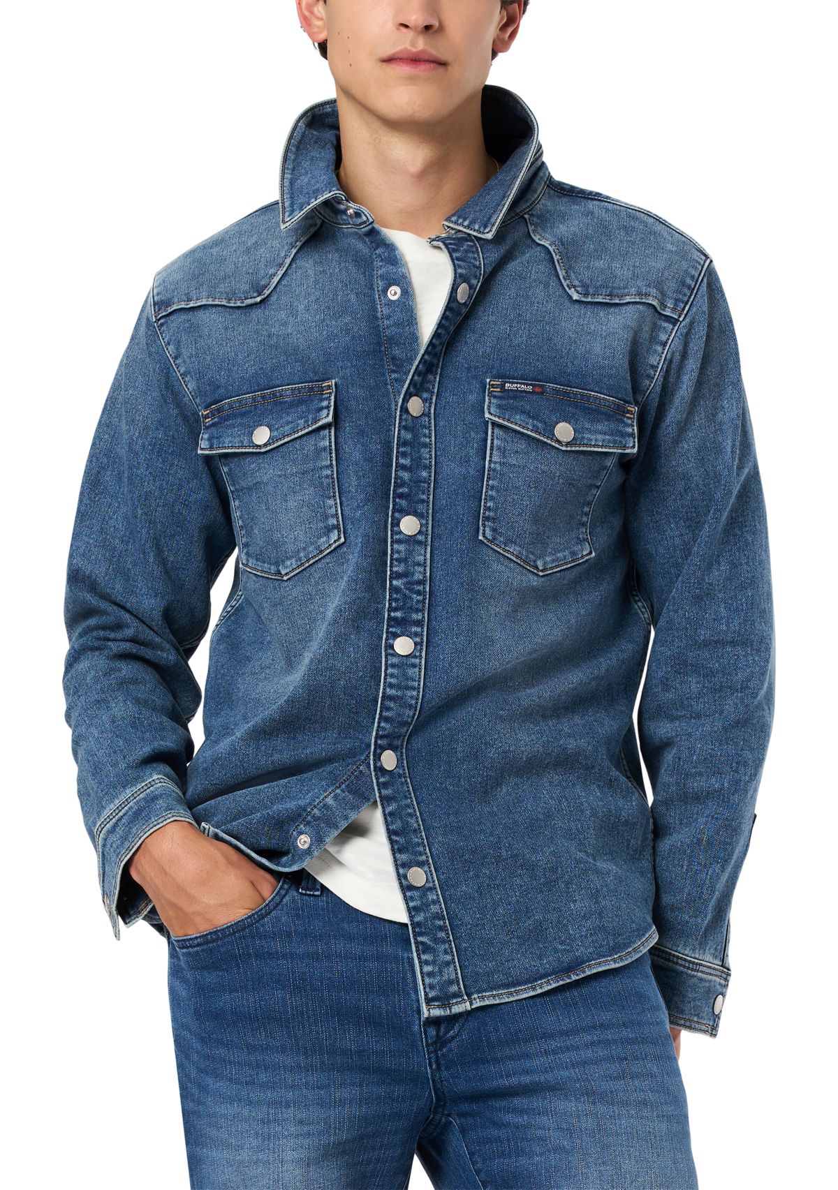 Mens Shane Denim Shirt, Sanded And Vintage Blue