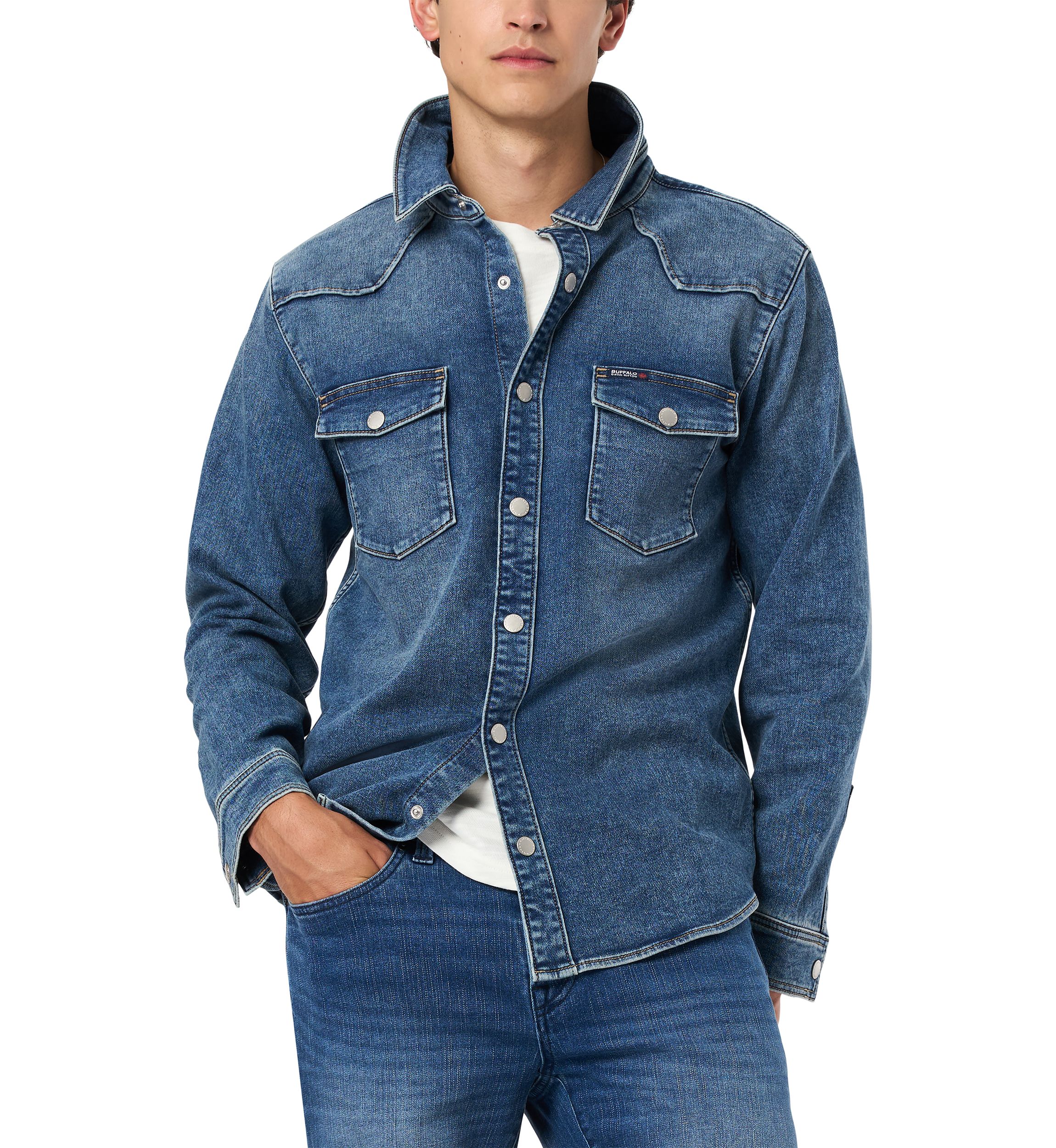 Mens Shane Denim Shirt, Sanded And Vintage Blue