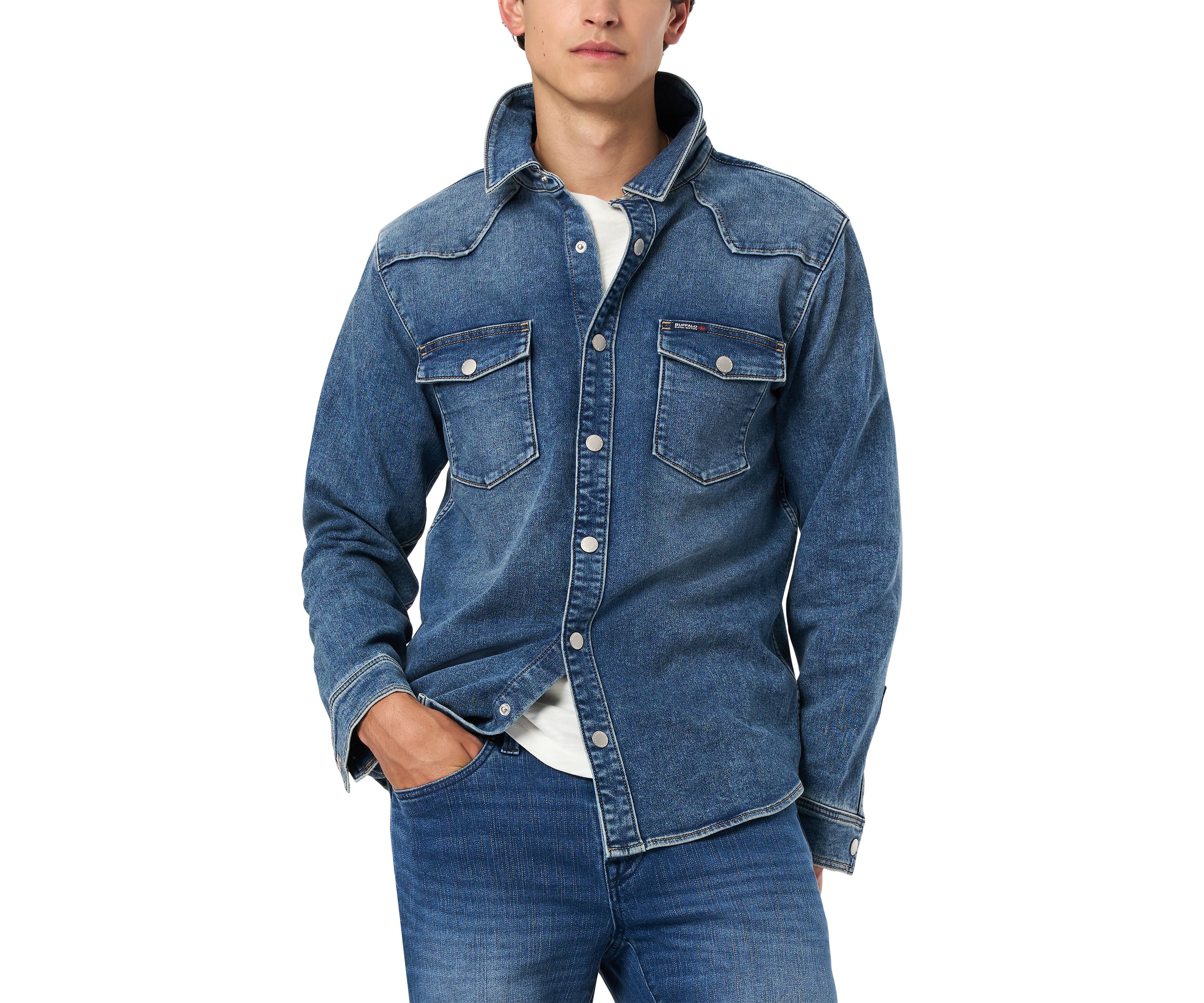 Mens Shane Denim Shirt, Sanded And Vintage Blue