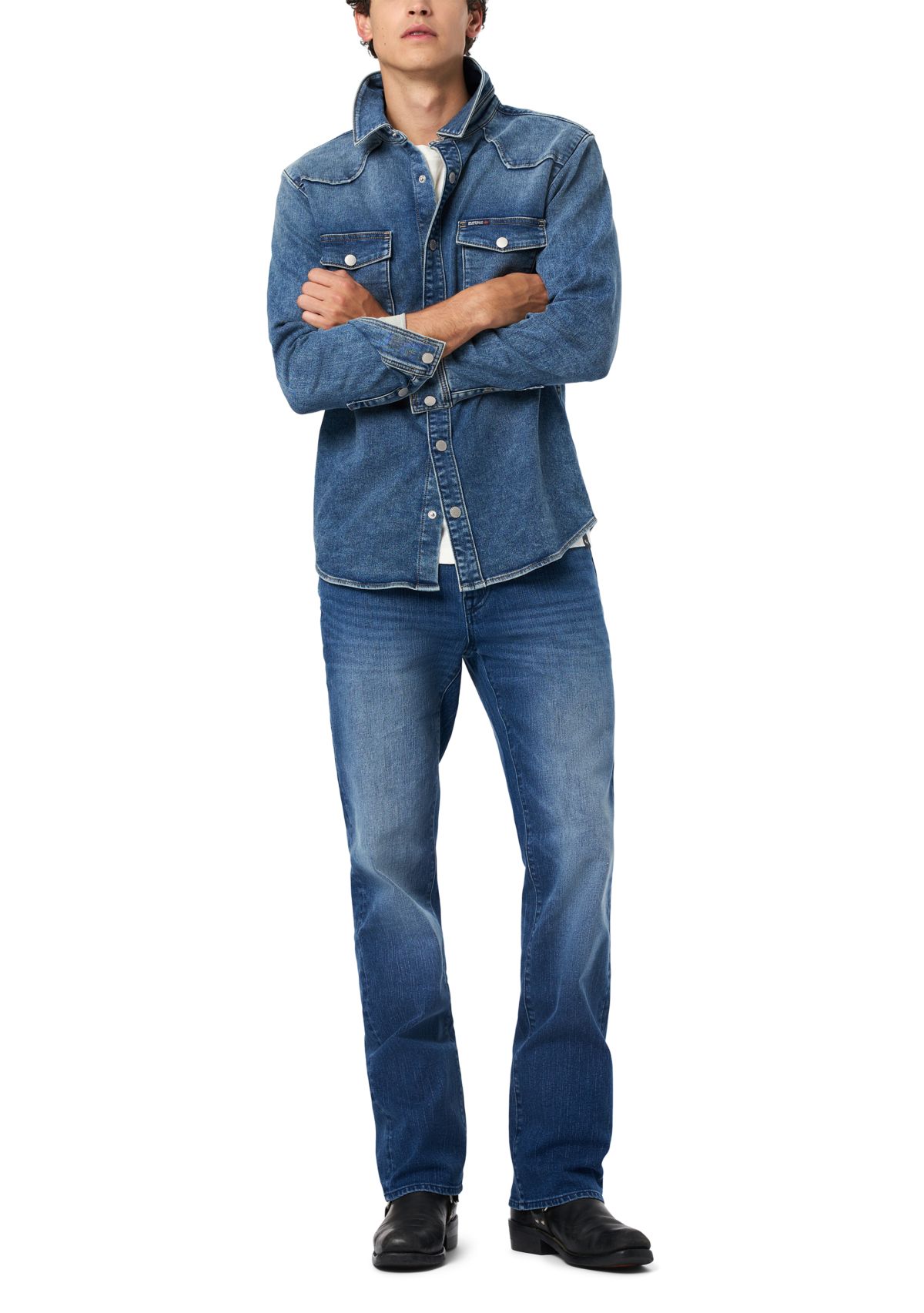 Mens Shane Denim Shirt, Sanded And Vintage Blue