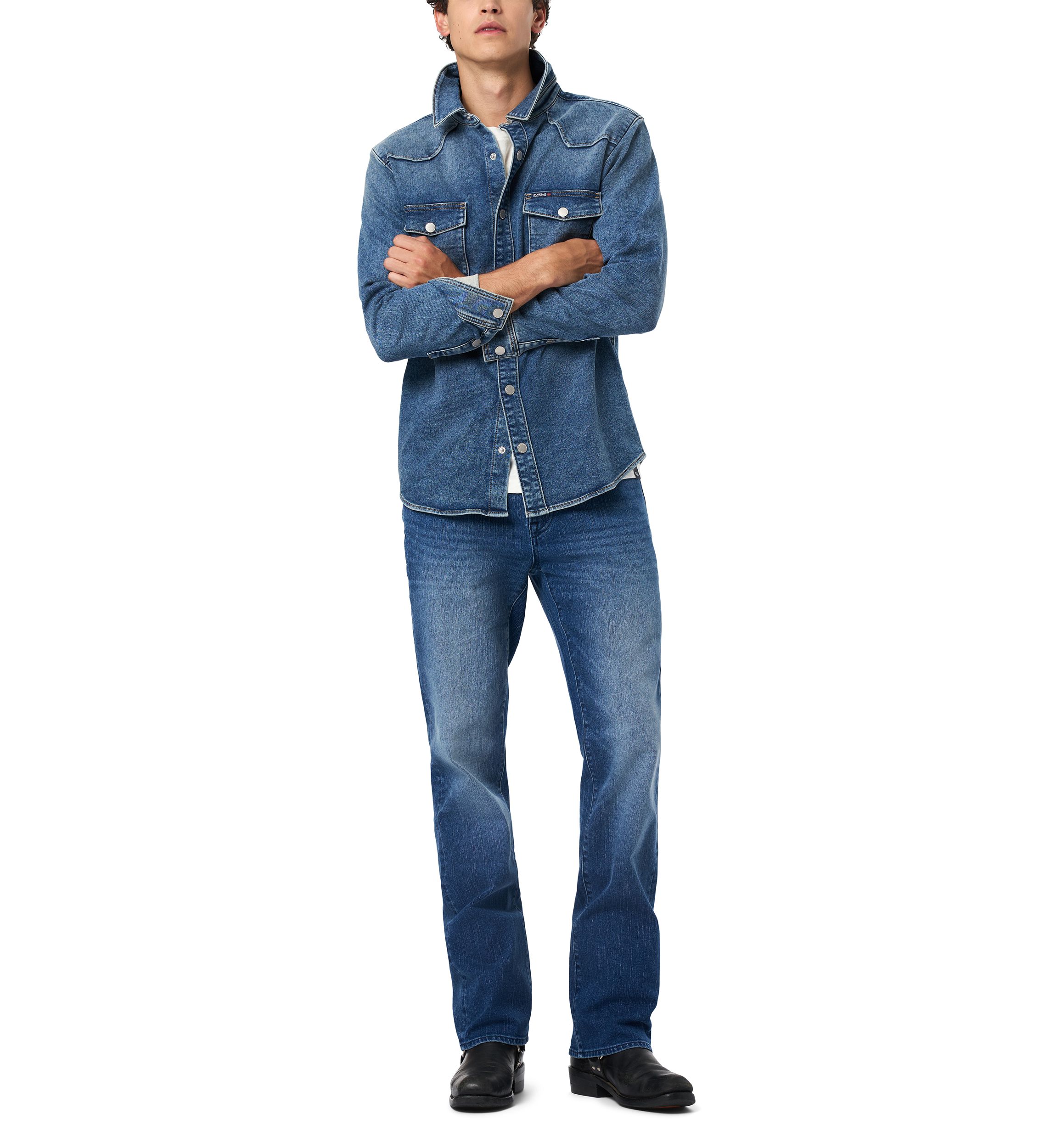 Mens Shane Denim Shirt, Sanded And Vintage Blue