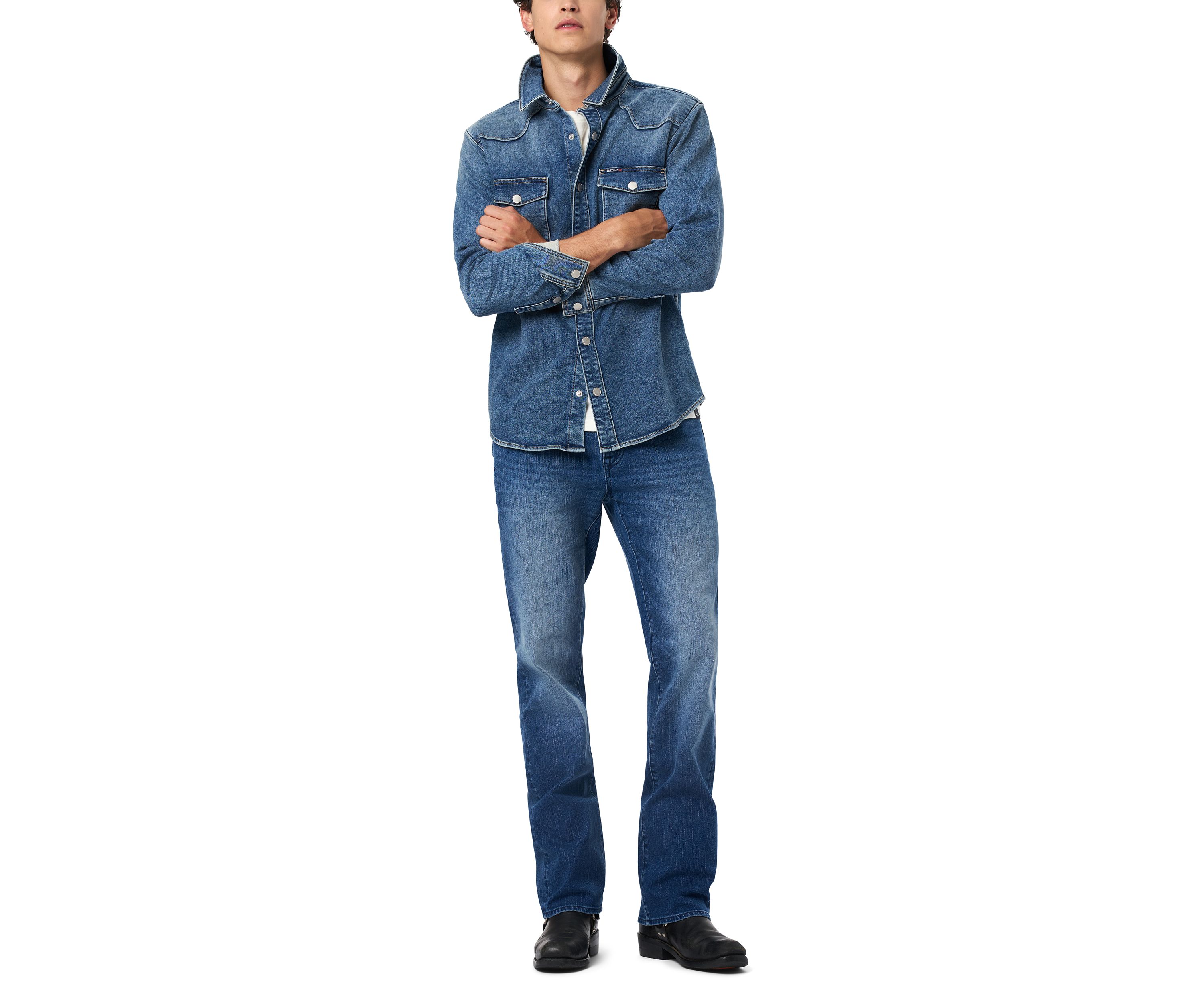 Mens Shane Denim Shirt, Sanded And Vintage Blue