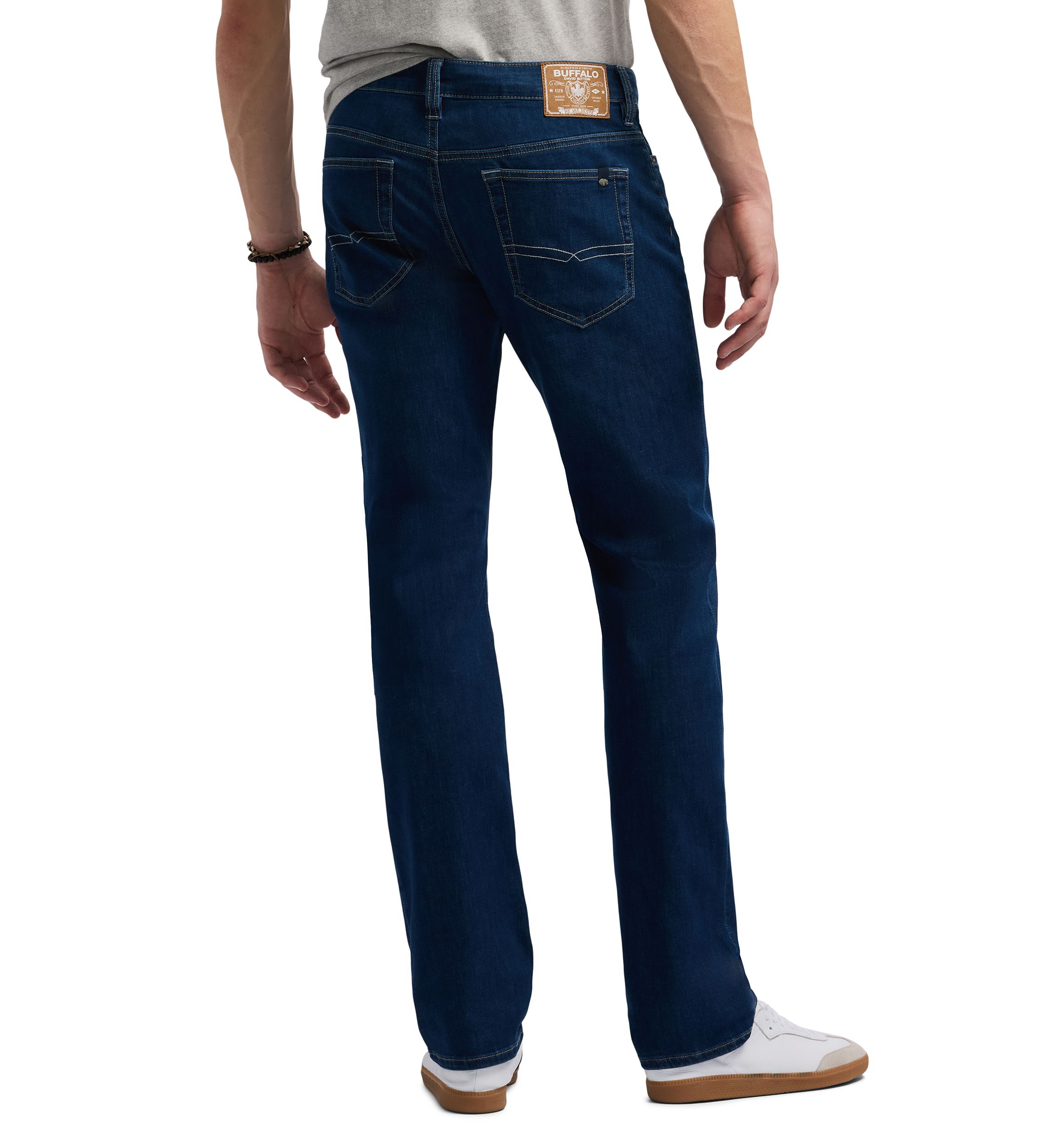Mens Straight Six Jeans, Authentic Worked Indigo