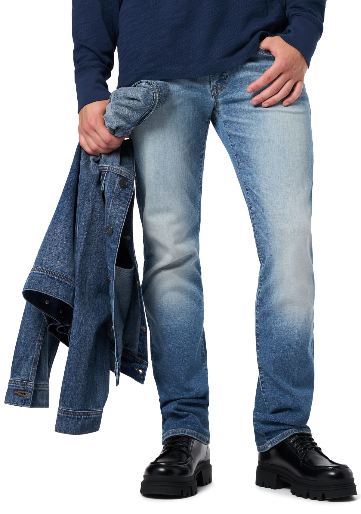 Mens Straight Six Jeans, Sanded Blue