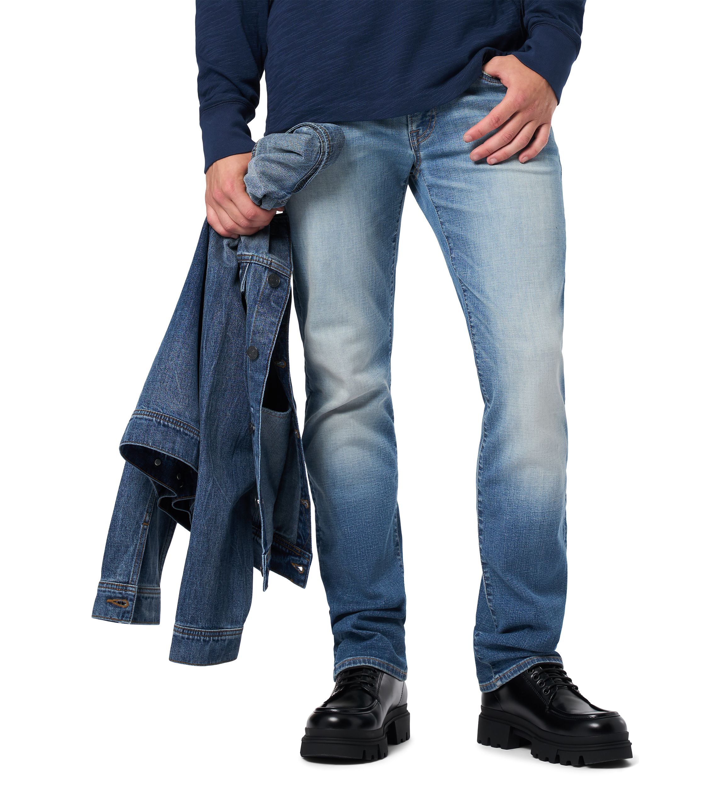 Mens Straight Six Jeans, Sanded Blue