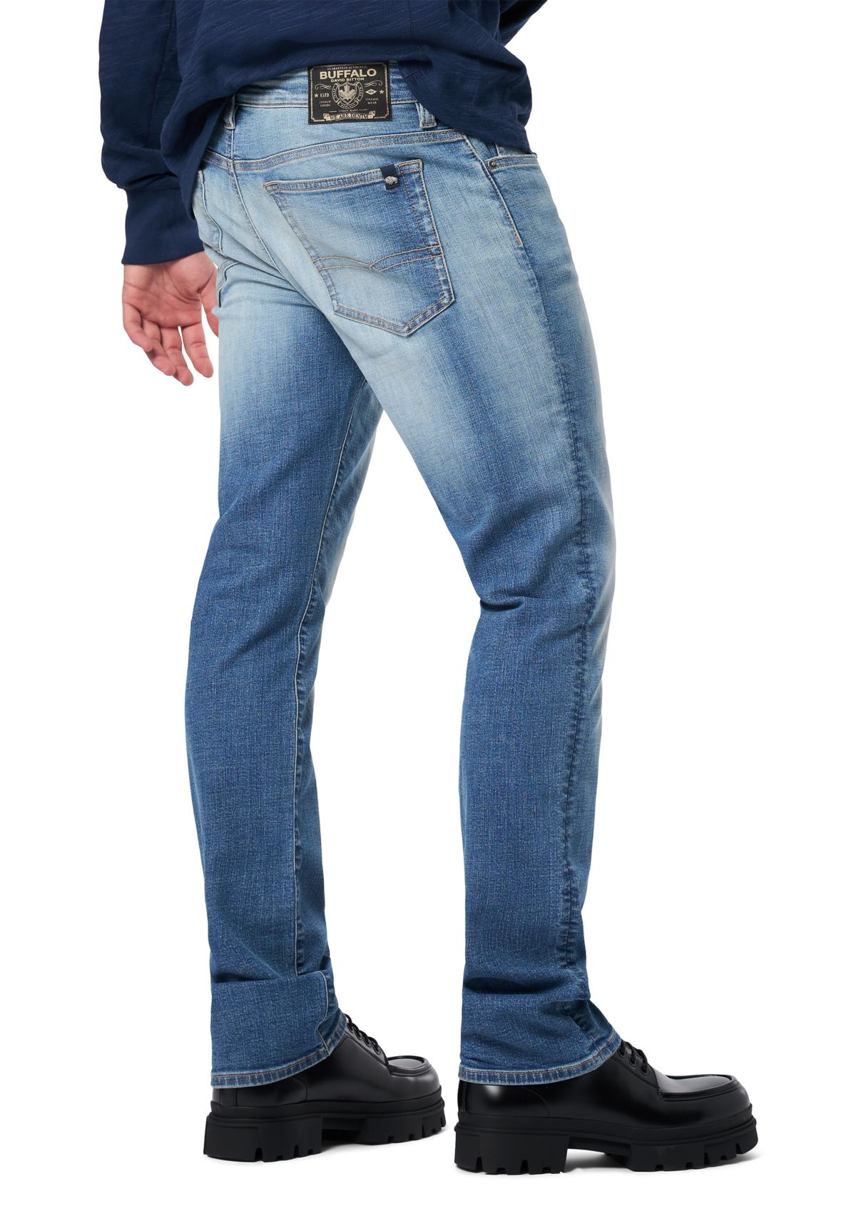 Mens Straight Six Jeans, Sanded Blue