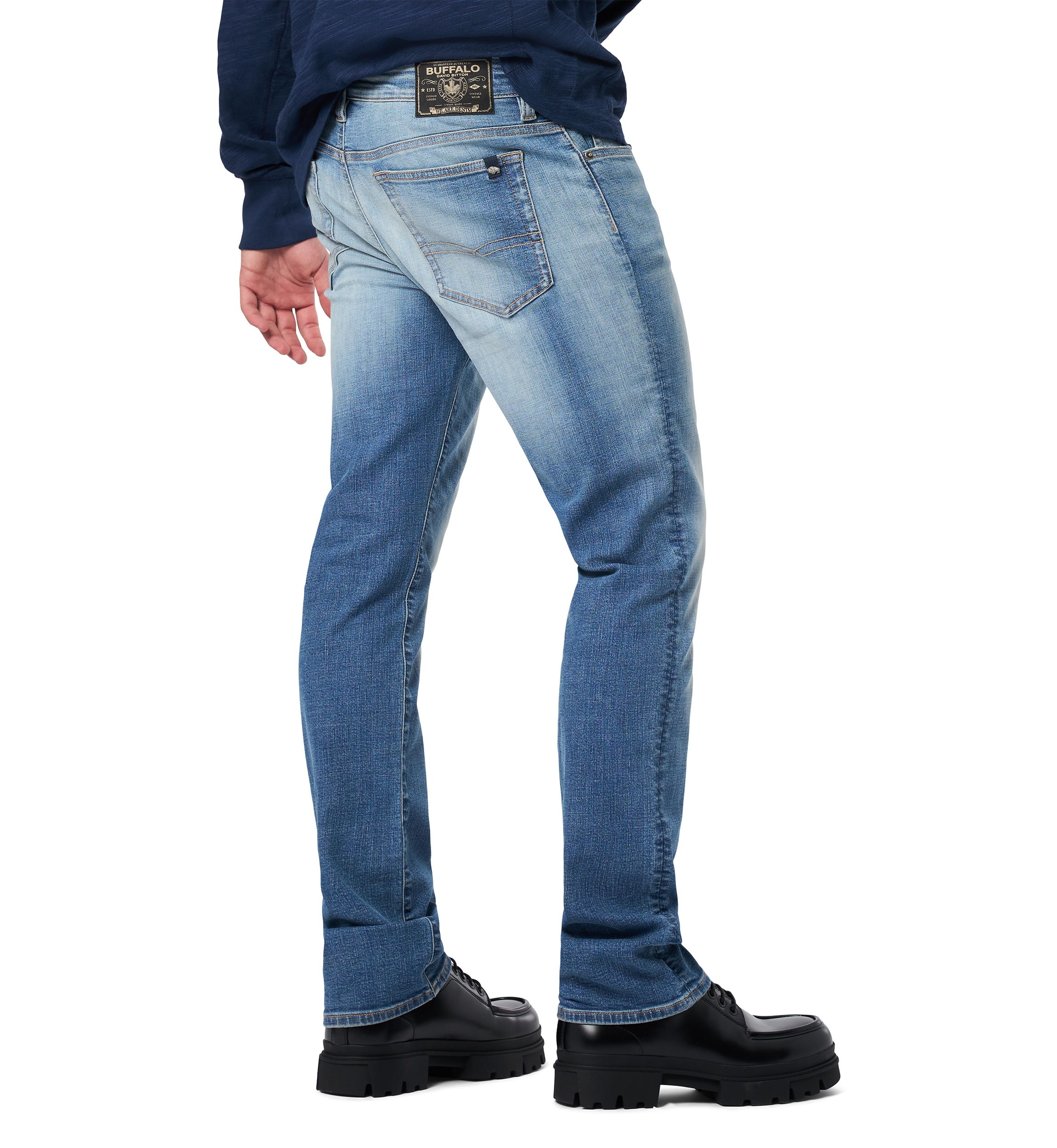 Mens Straight Six Jeans, Sanded Blue