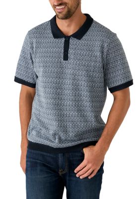 BUFFALO DAVID BITTON Men's Wenzely Striped Sweater Knit Polo Shirt, Navy Blue, Small