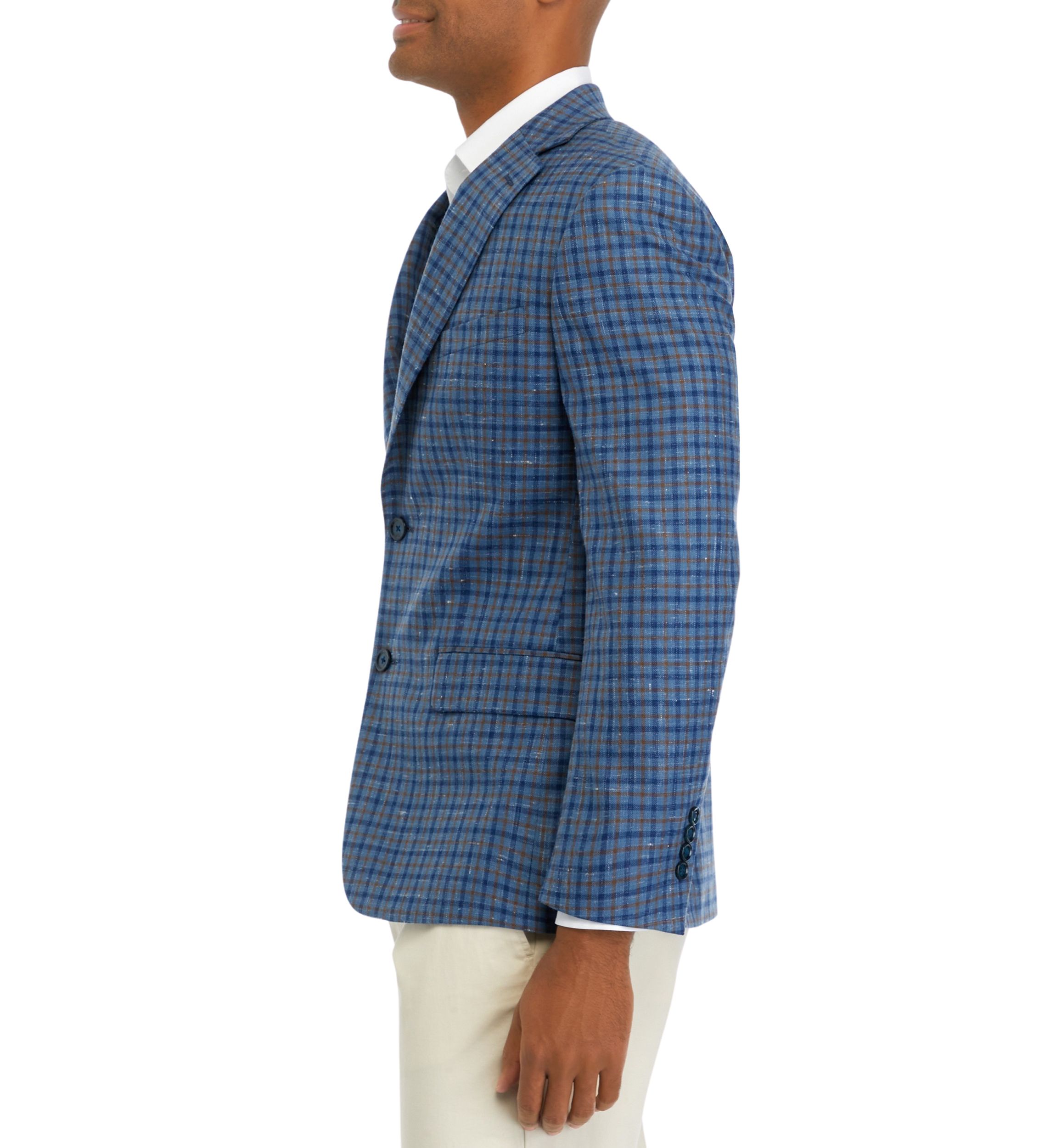 Blue Navy Tan Check Sportcoat