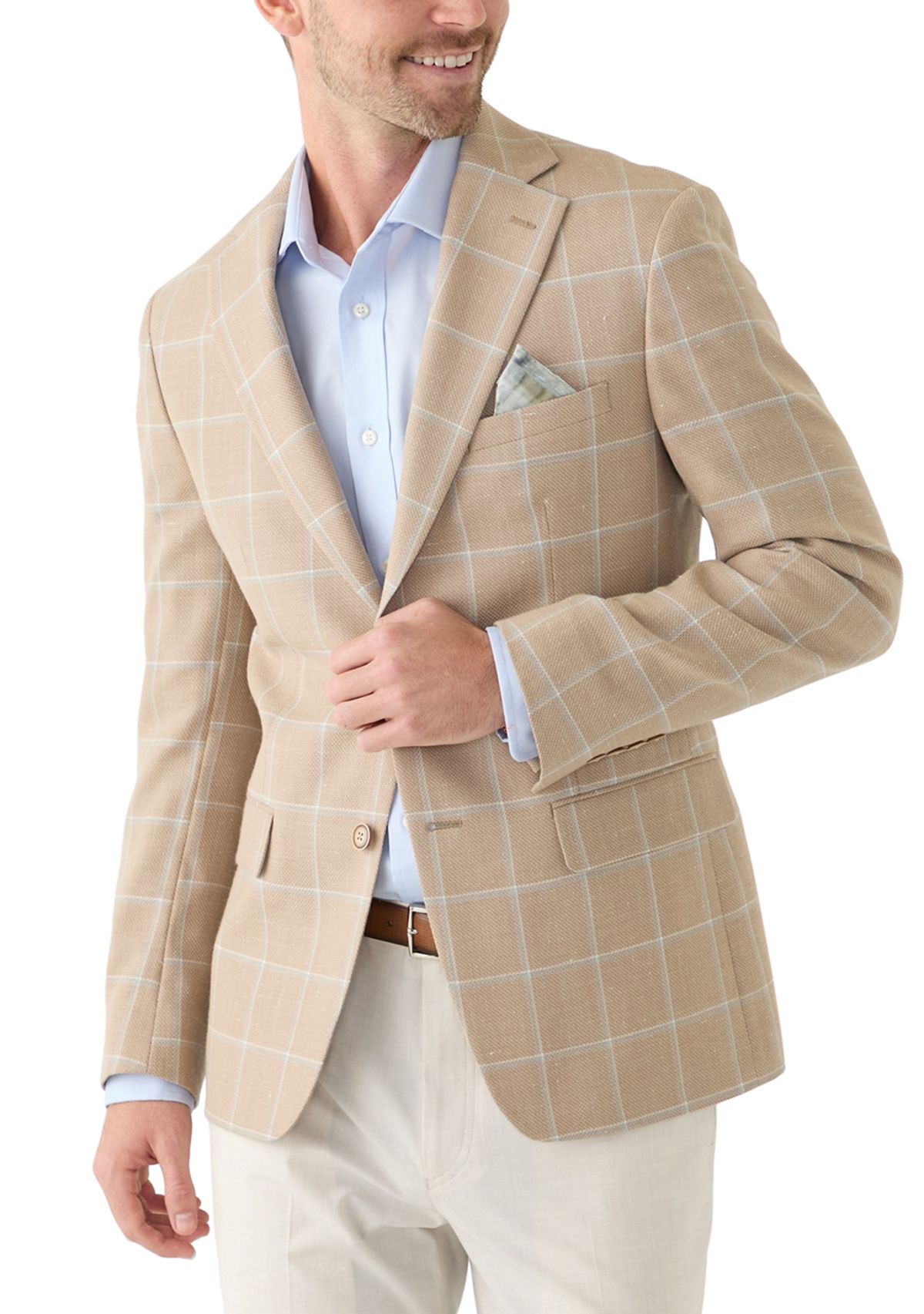 Mens Tan Windowpane Suit Jacket