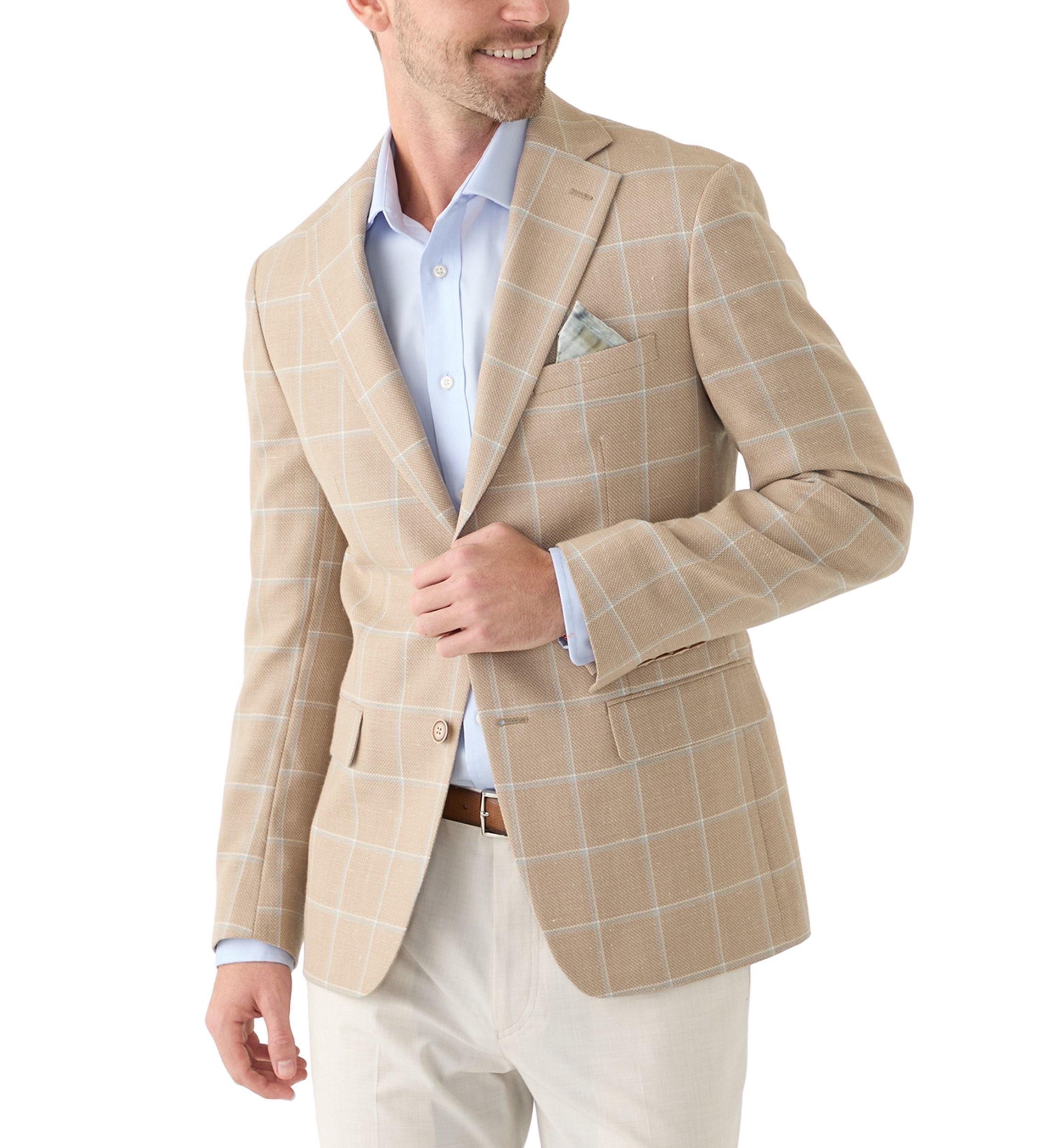 Mens Tan Windowpane Suit Jacket