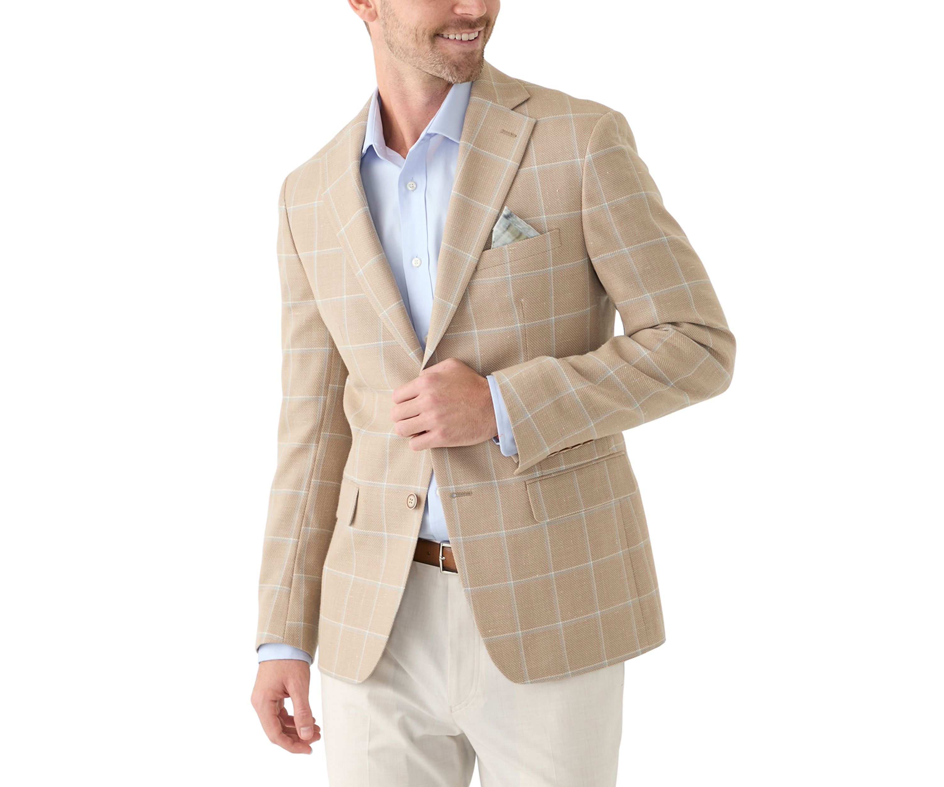 Mens Tan Windowpane Suit Jacket