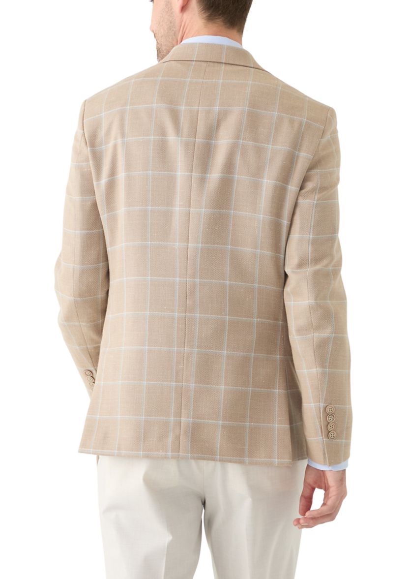 Mens Tan Windowpane Suit Jacket