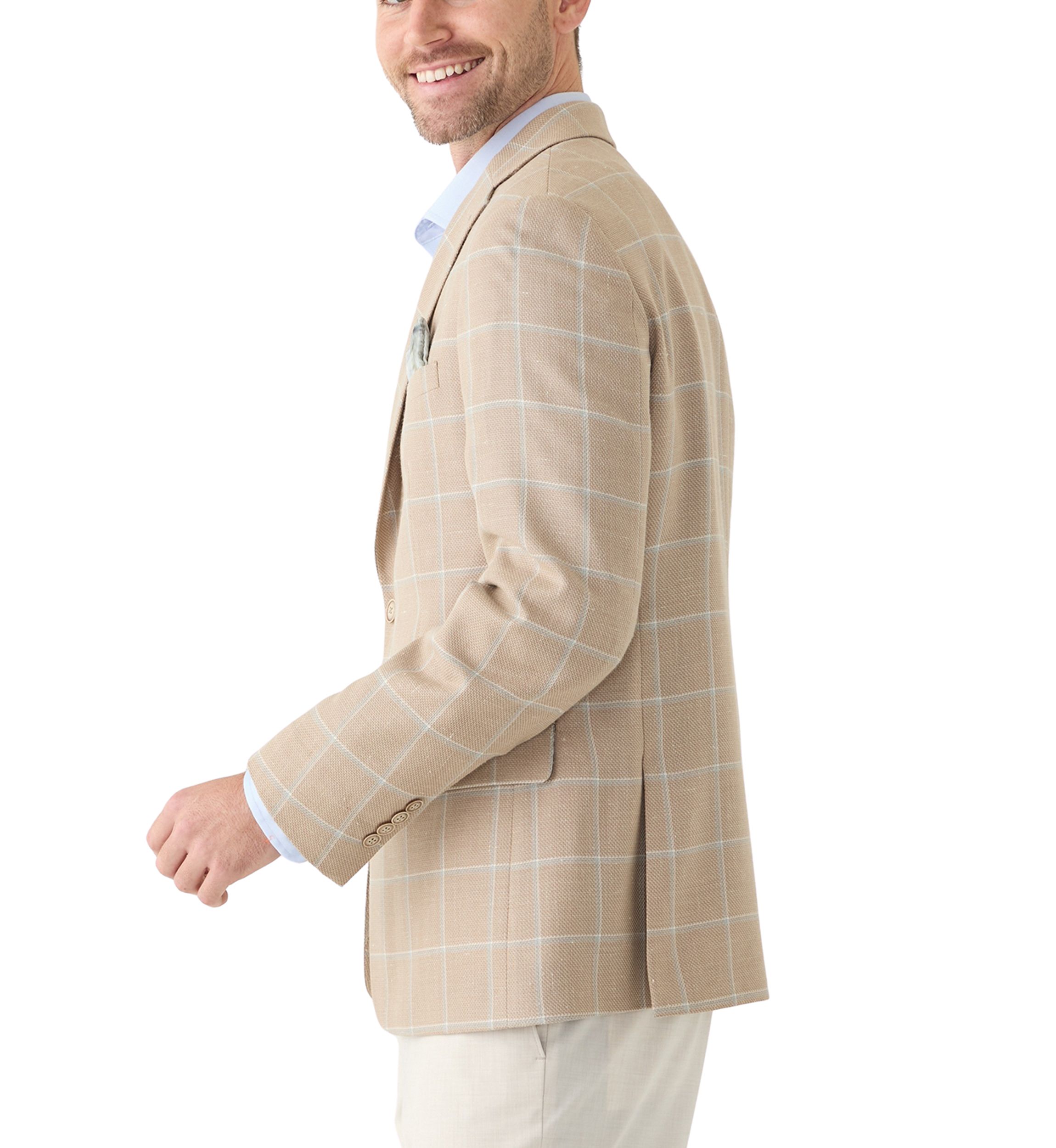 Mens Tan Windowpane Suit Jacket