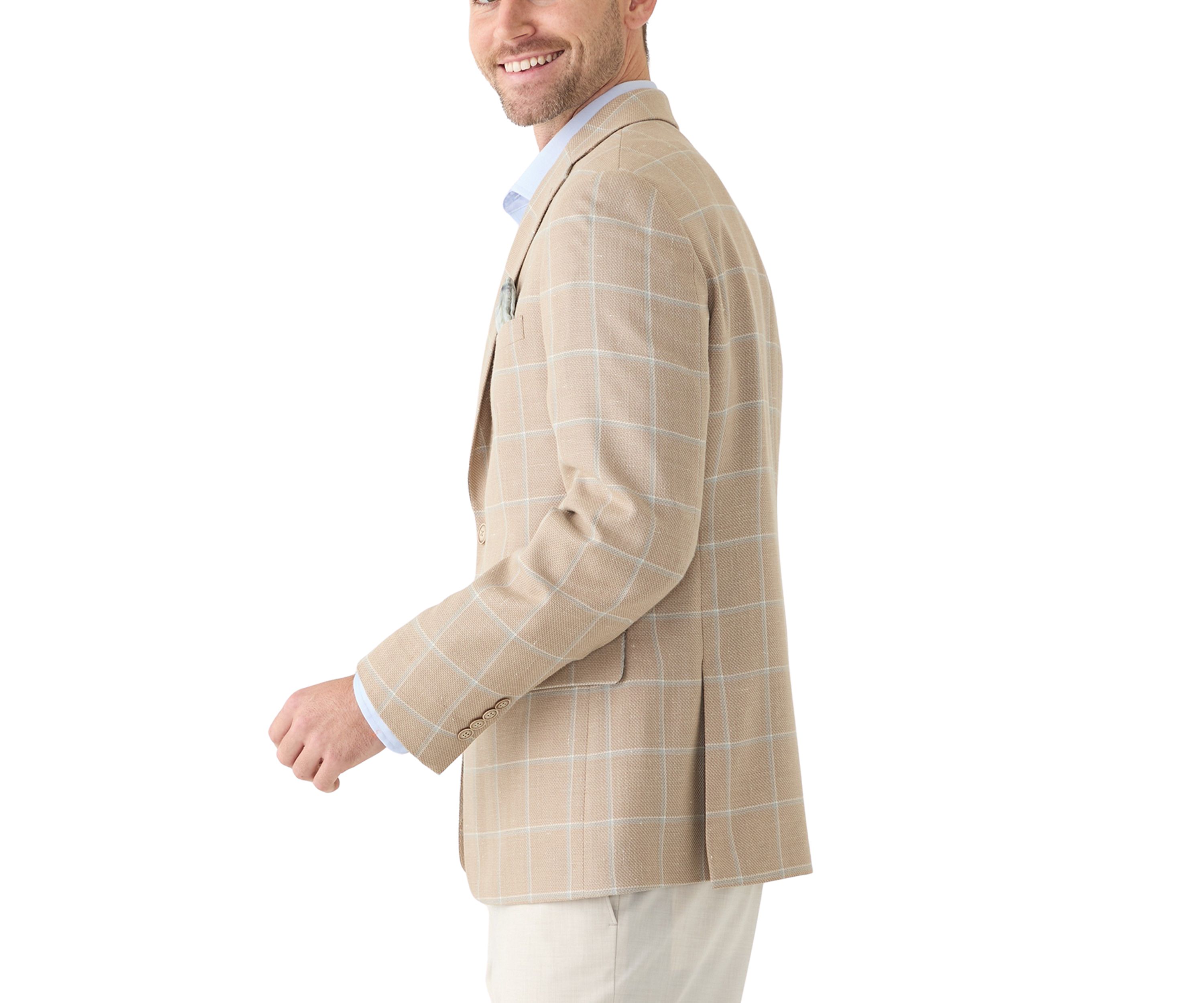 Mens Tan Windowpane Suit Jacket